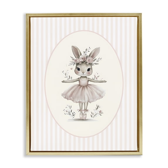 Stupell Industries Cottage Nursery Ballerina Bunny Striped Gold Floating Frame Canvas Art, 25 x 31, by LSR Design Studio