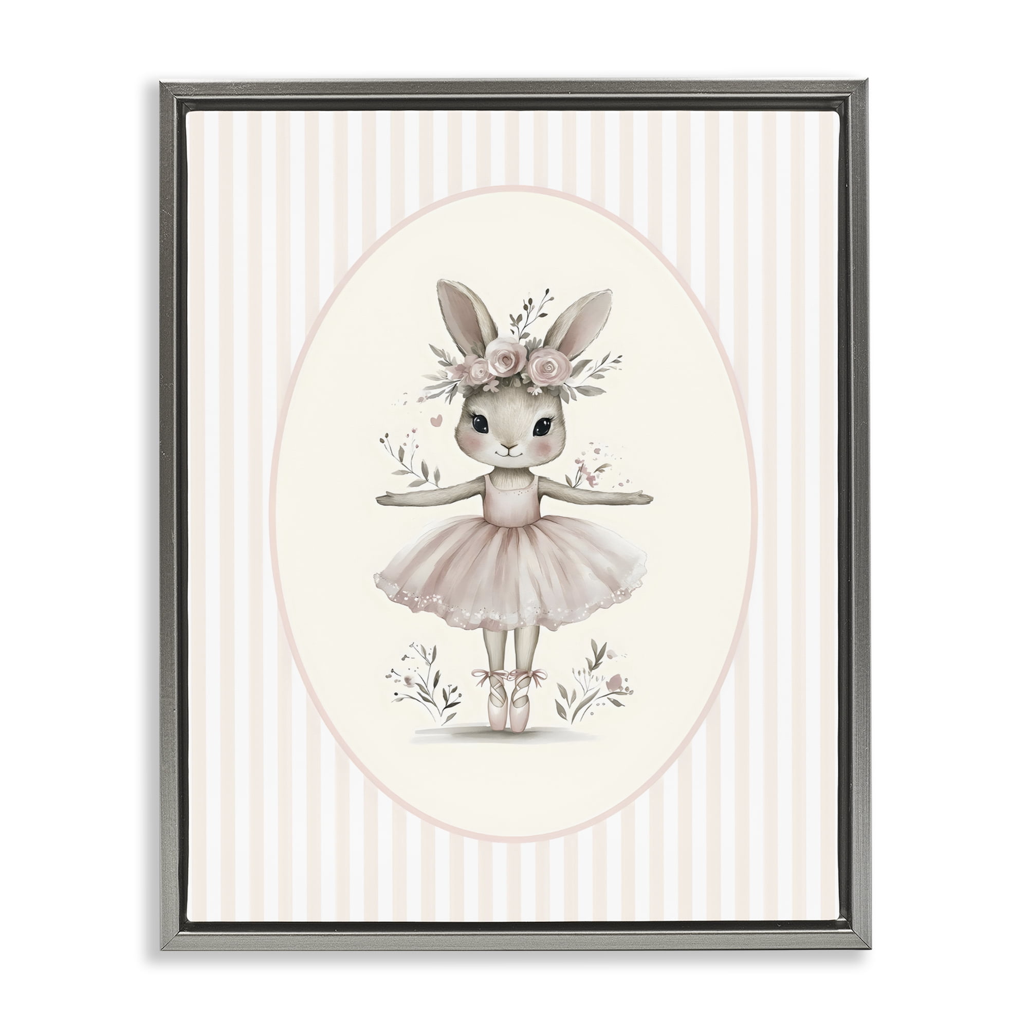 Stupell Industries Nursery Ballerina Bunny Striped Gray Framed Floater Canvas Wall Art, design by LSR Design Studio