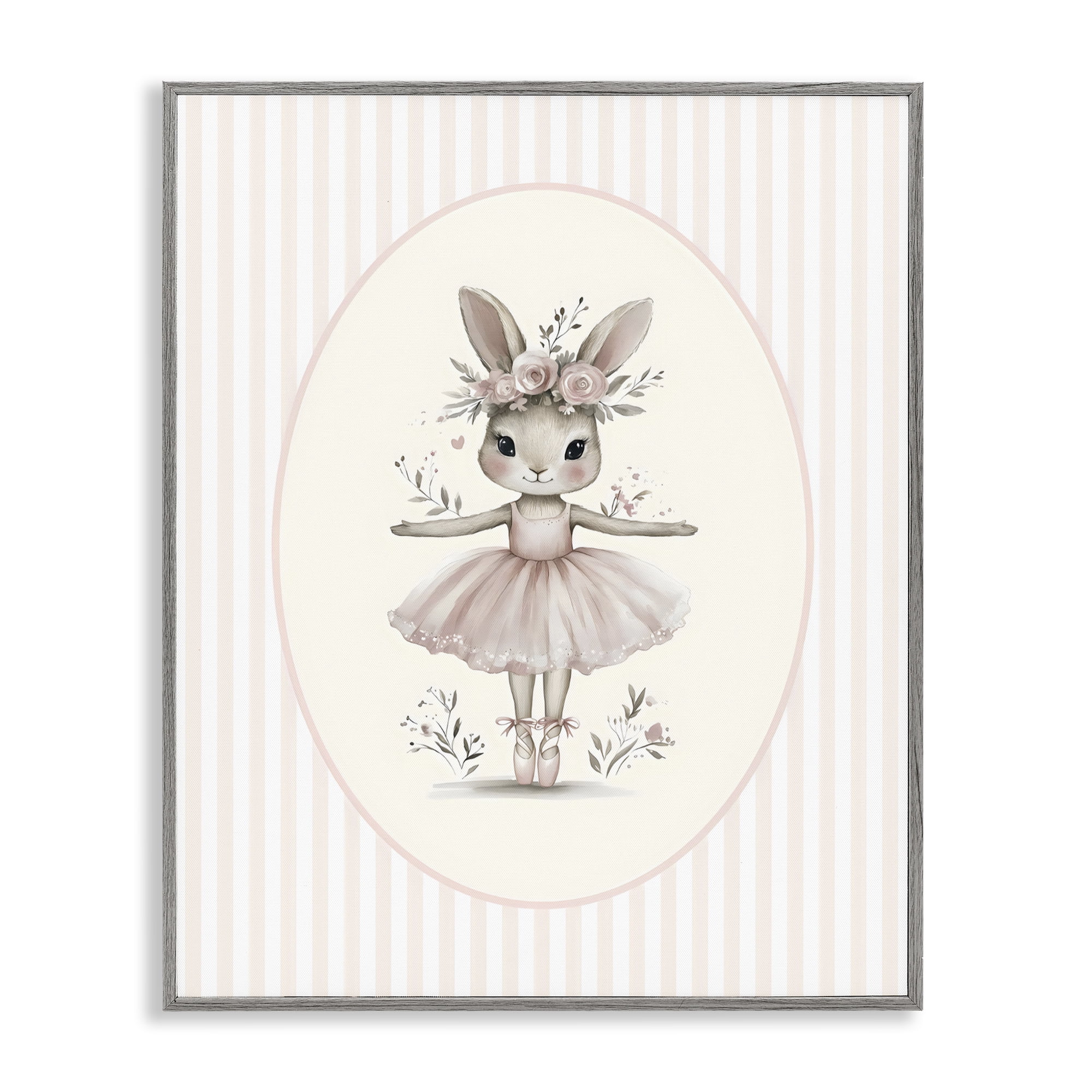 Stupell Industries Nursery Ballerina Bunny Striped Gray Framed Giclee Art, design by LSR Design Studio