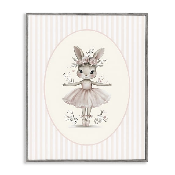 Stupell Industries Cottage Nursery Ballerina Bunny Striped Gray Framed Giclee Art, 24 x 30, by LSR Design Studio