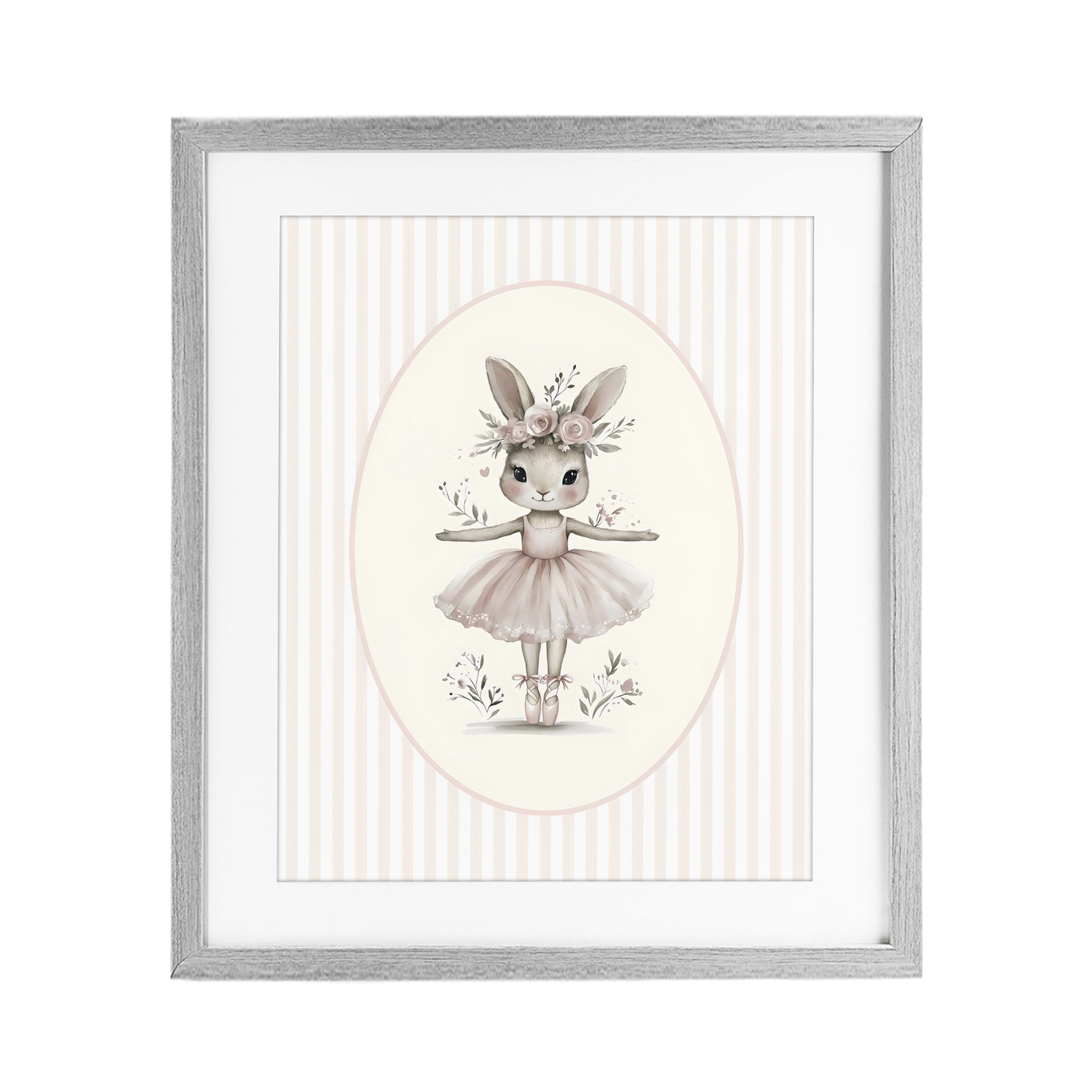 Stupell Industries Nursery Ballerina Bunny Striped Gray Framed Print Under Glass, design by LSR Design Studio