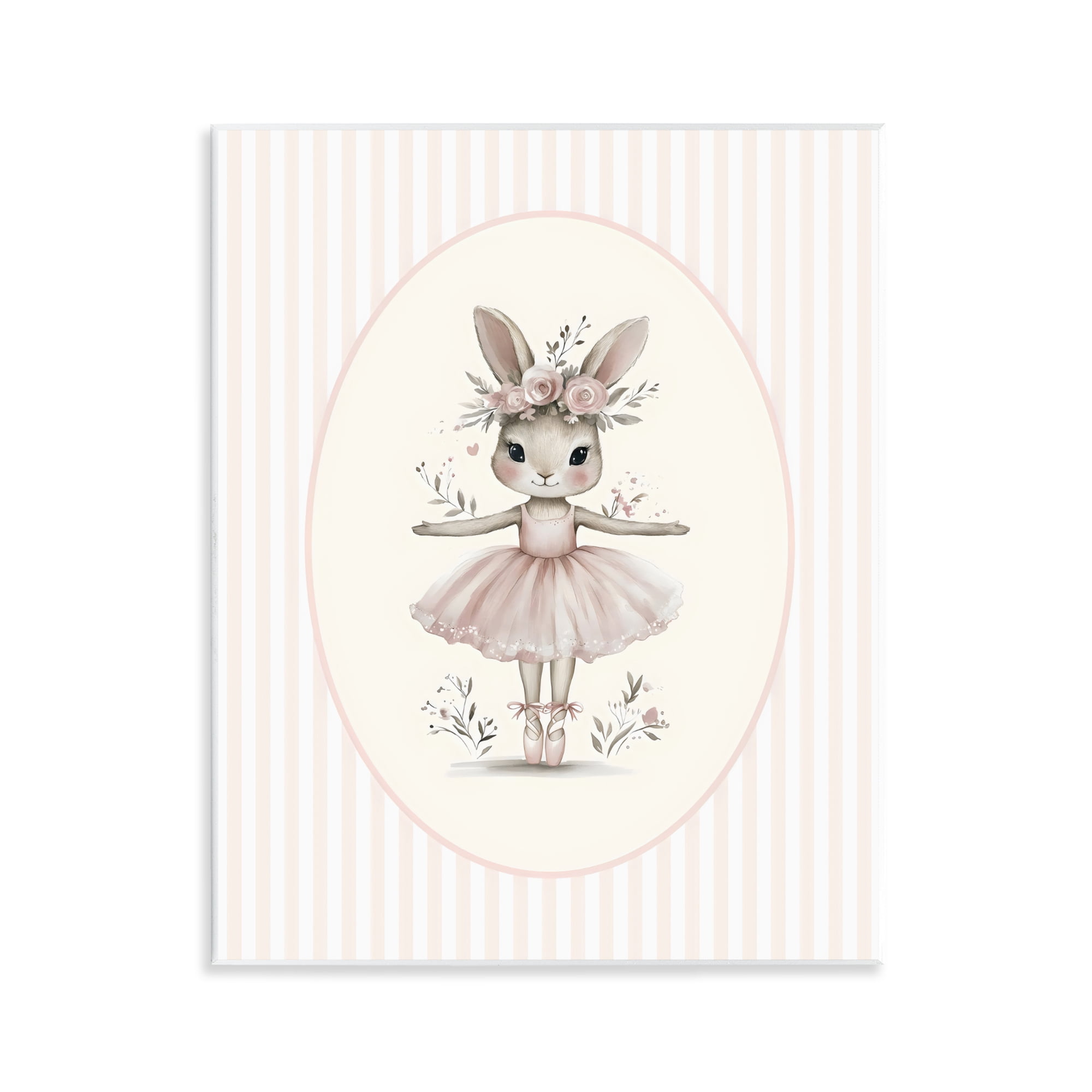 Stupell Industries Nursery Ballerina Bunny Striped Wall Plaque Art, design by LSR Design Studio