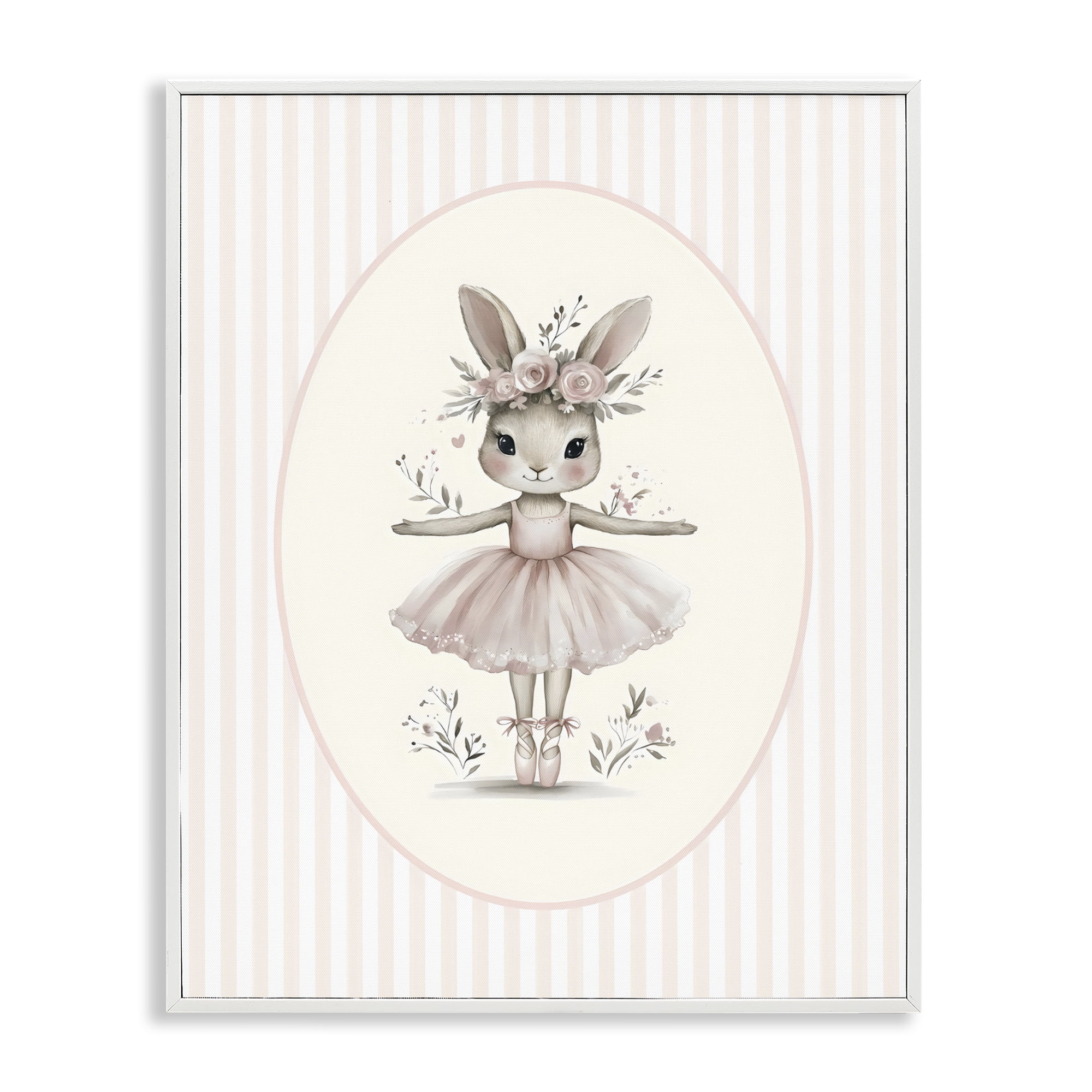 Stupell Industries Nursery Ballerina Bunny Striped White Framed Giclee Art, design by LSR Design Studio