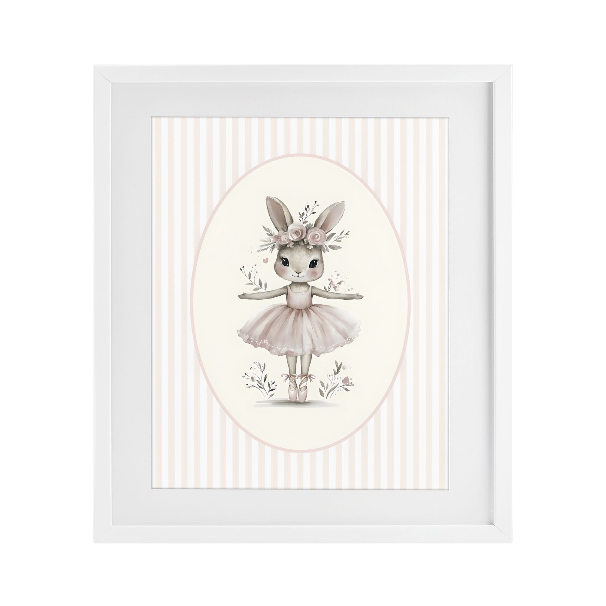 Stupell Industries Nursery Ballerina Bunny Striped White Framed Print Under Glass, design by LSR Design Studio