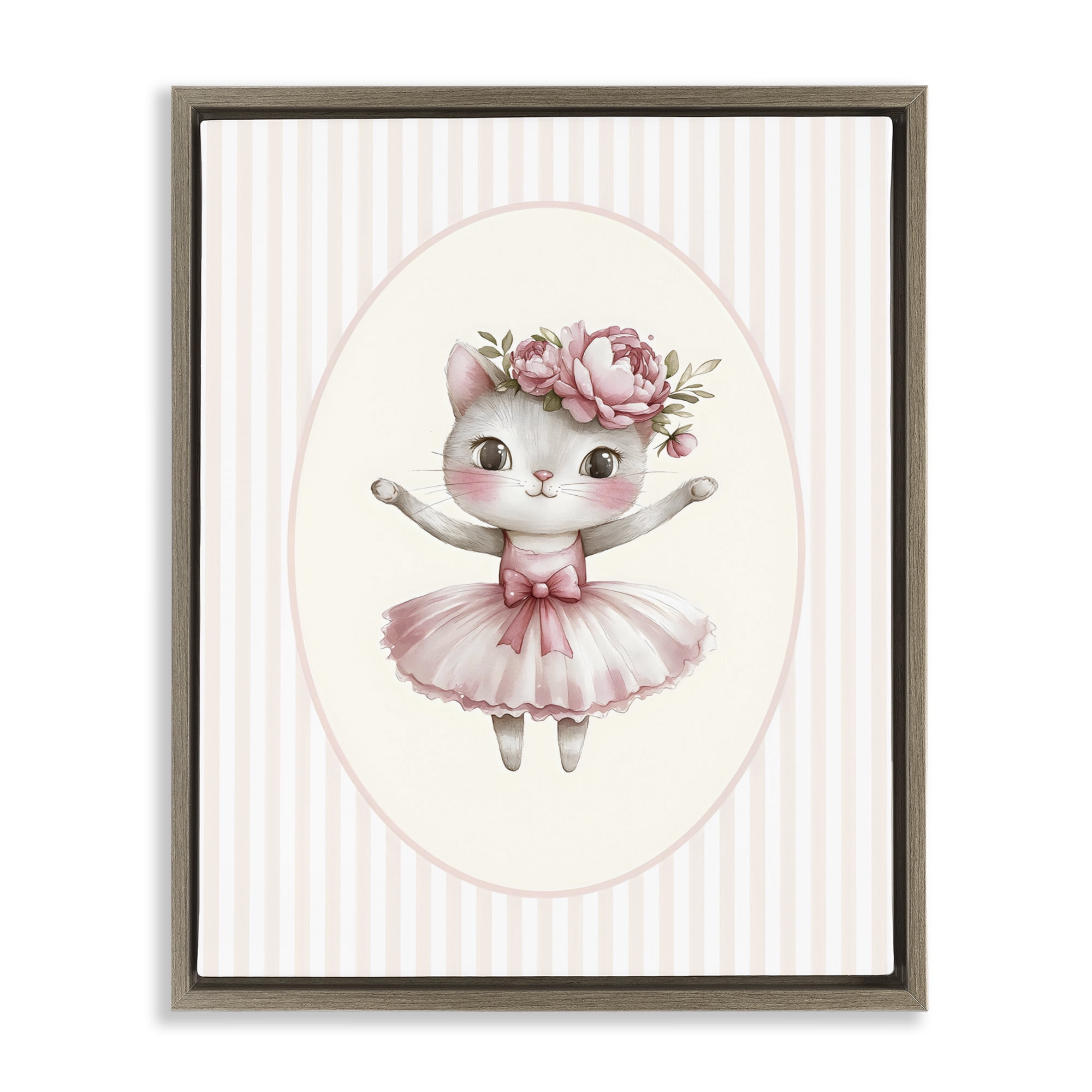Stupell Industries Nursery Ballerina Cat Striped Brown Framed Floater Canvas Wall Art, design by LSR Design Studio