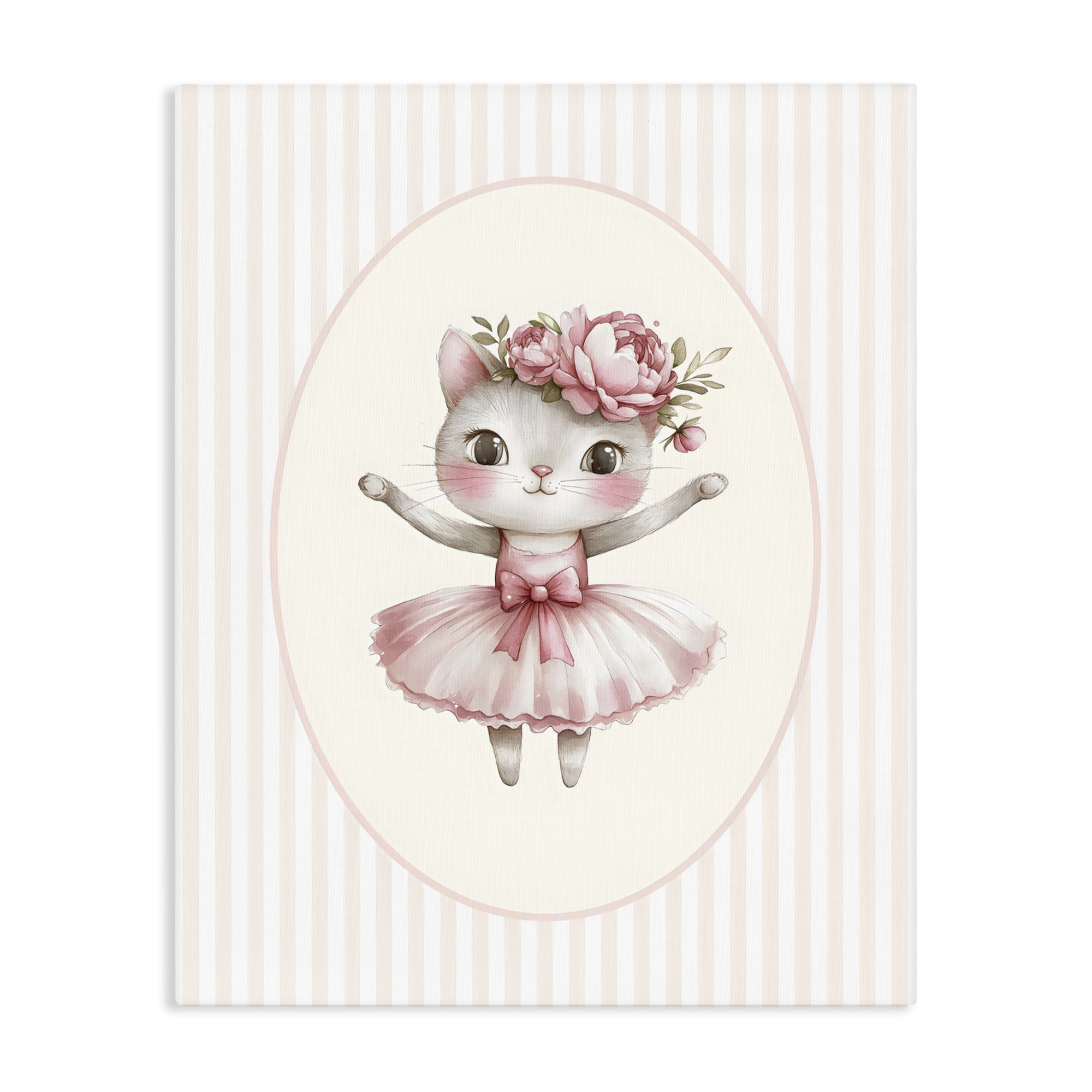Stupell Industries Nursery Ballerina Cat Striped Canvas Wall Art, design by LSR Design Studio