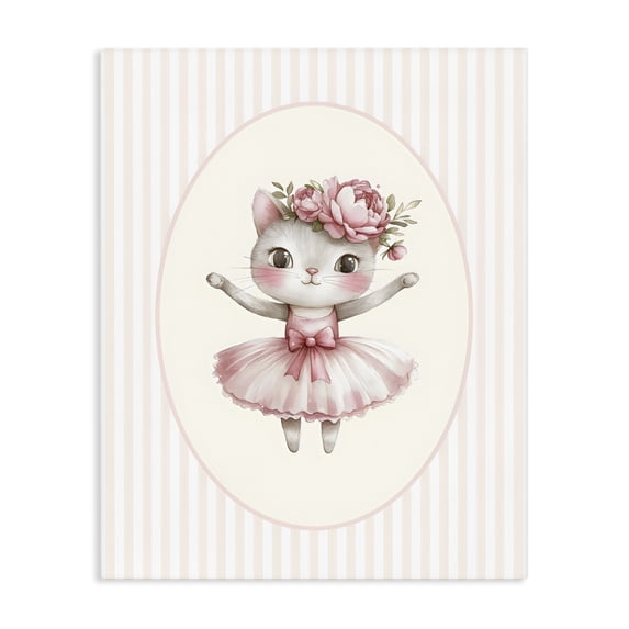 Stupell Industries Cottage Nursery Ballerina Cat Striped Canvas Art, 36 x 48, by LSR Design Studio