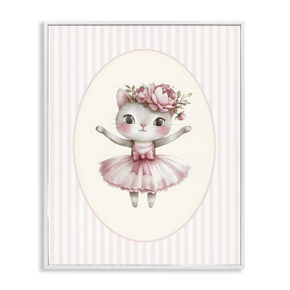 Stupell Industries Cottage Nursery Ballerina Cat Striped White Framed Giclee Art, 11 x 14, by LSR Design Studio
