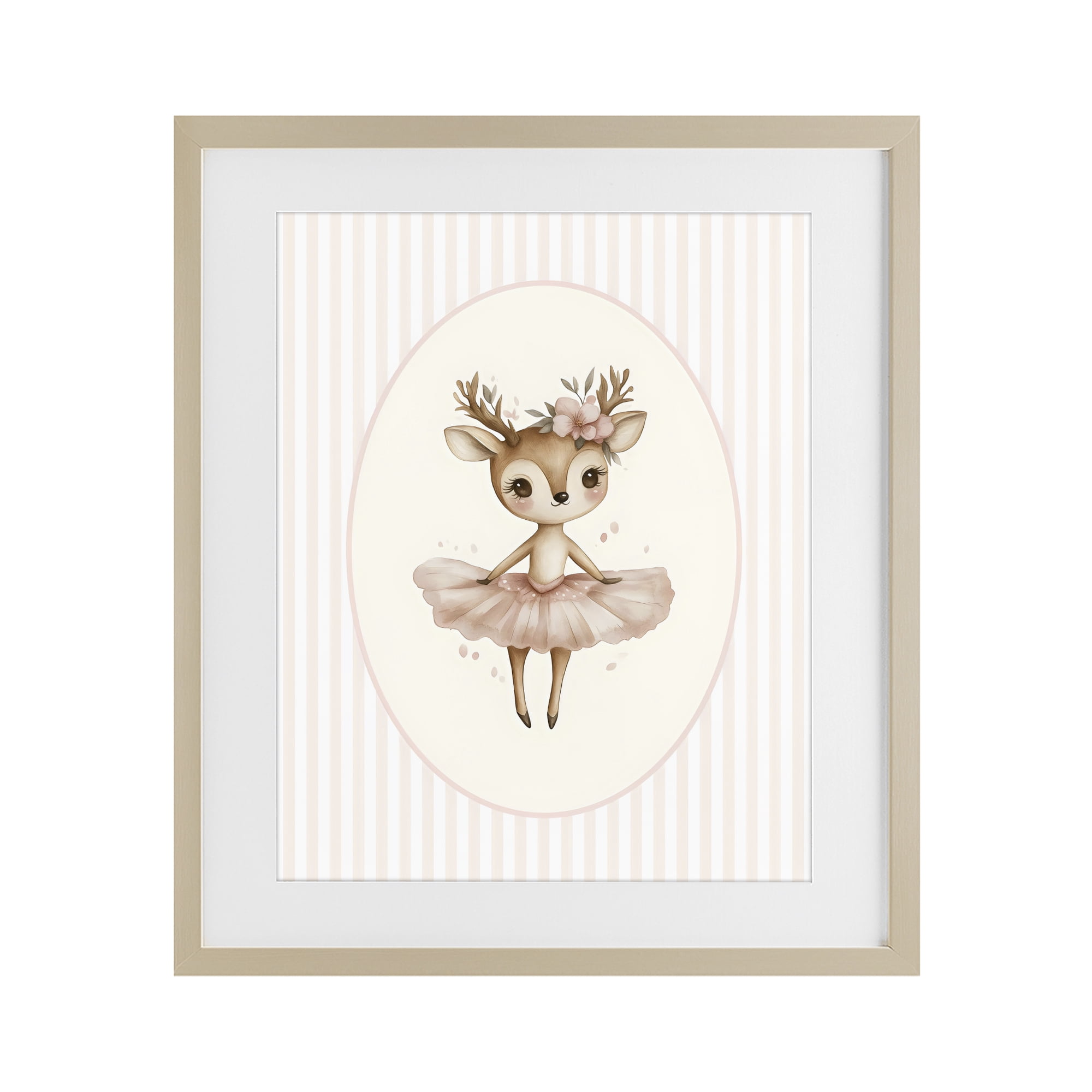 Stupell Industries Nursery Ballerina Deer Striped Birch Framed Print Under Glass, design by LSR Design Studio