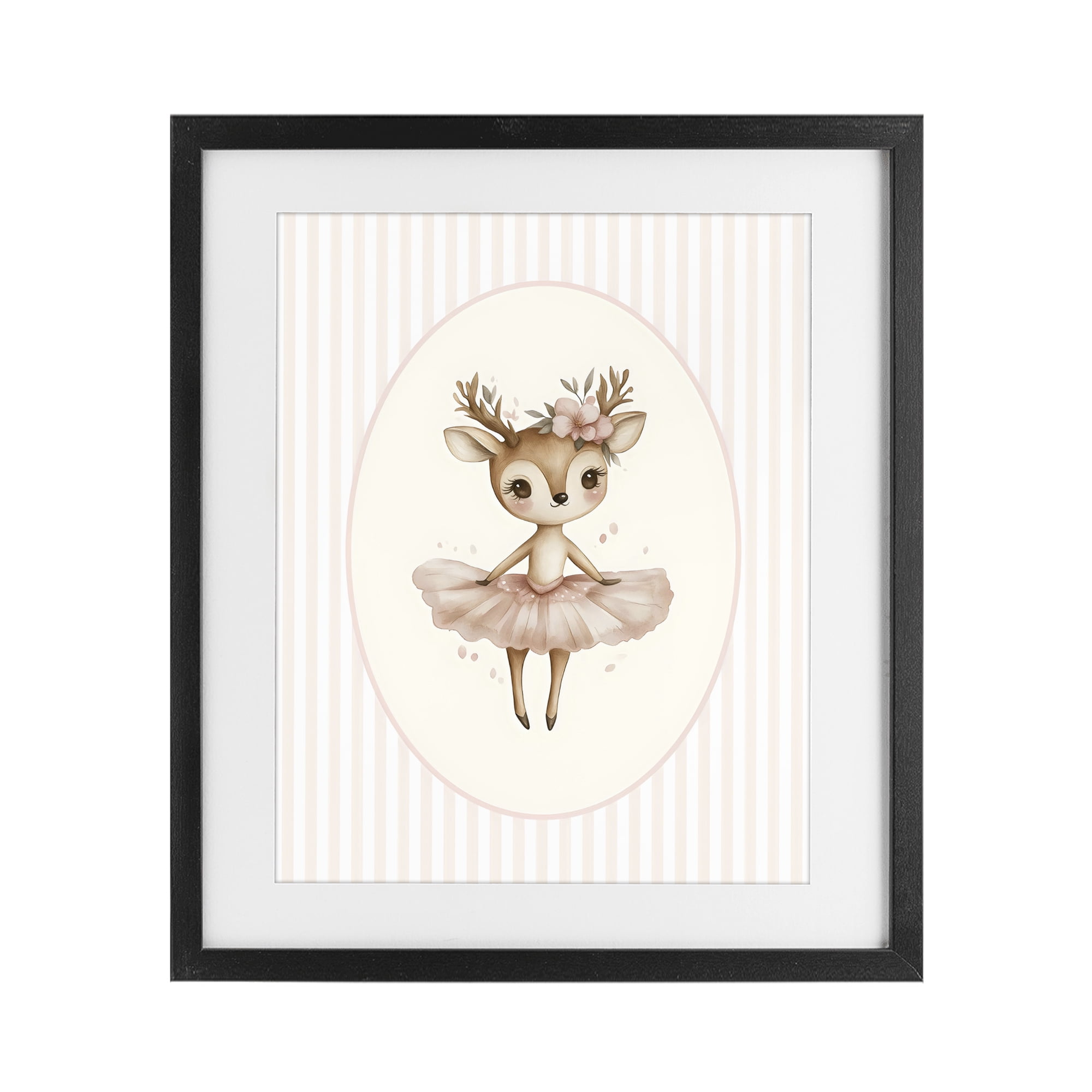 Stupell Industries Nursery Ballerina Deer Striped Black Framed Print Under Glass, design by LSR Design Studio