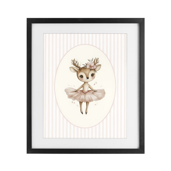 Stupell Industries Cottage Nursery Ballerina Deer Striped Black Framed Print Under Glass, 17 x 21, by LSR Design Studio