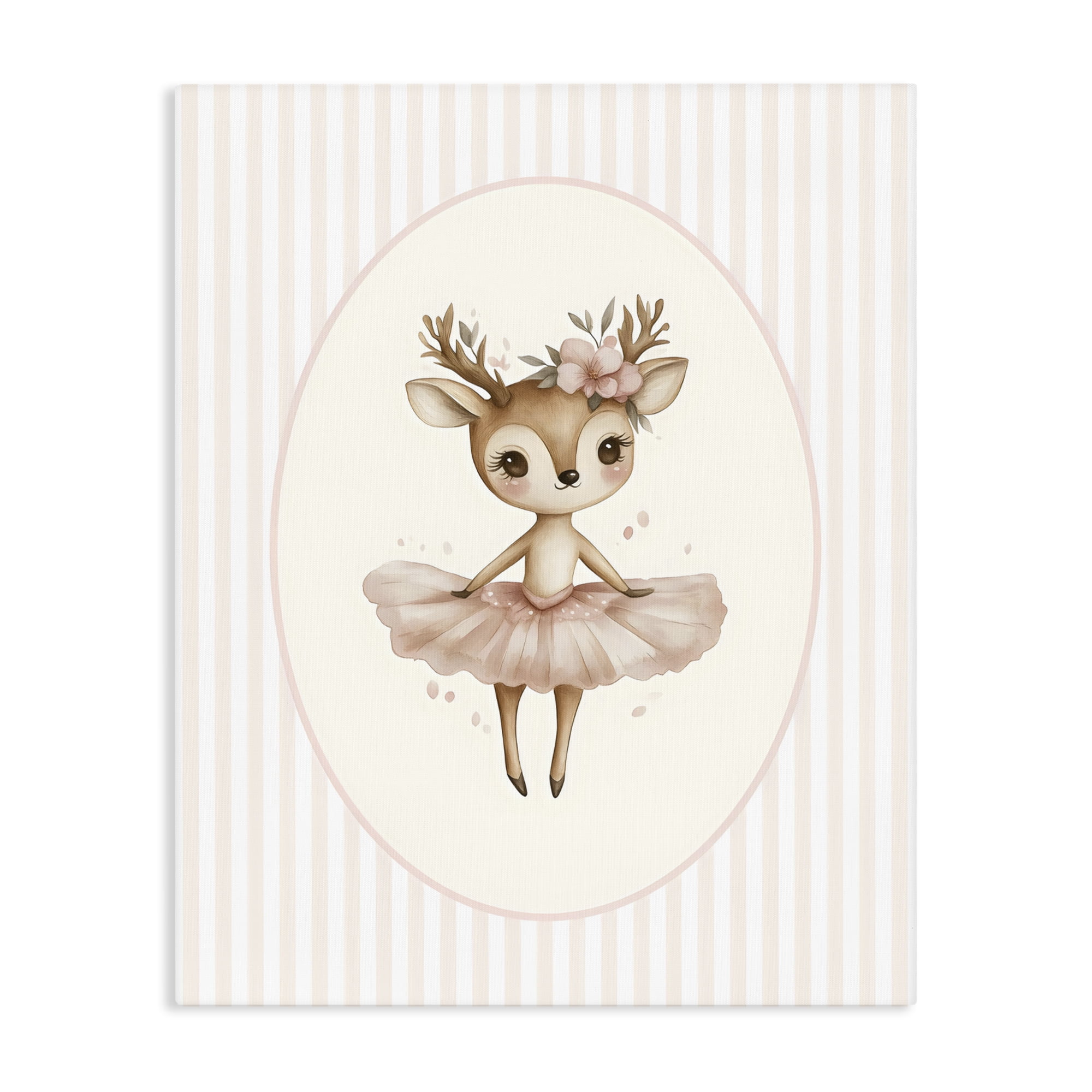 Stupell Industries Nursery Ballerina Deer Striped Canvas Wall Art, design by LSR Design Studio