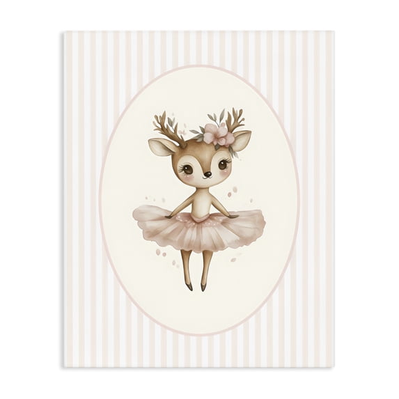 Stupell Industries Cottage Nursery Ballerina Deer Striped Canvas Art, 16 x 20, by LSR Design Studio