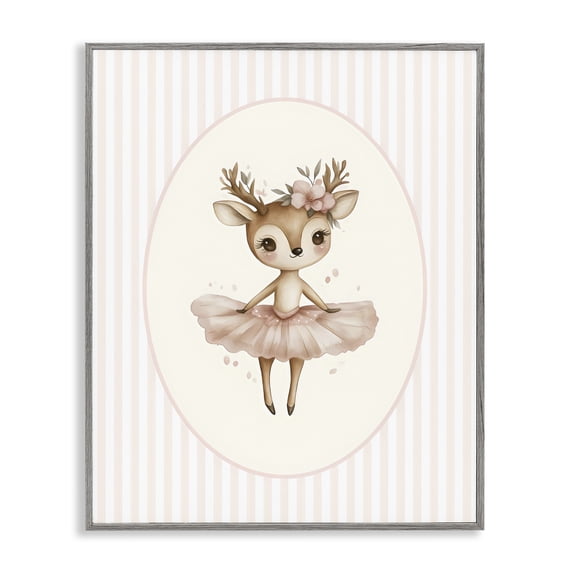 Stupell Industries Cottage Nursery Ballerina Deer Striped Gray Framed Giclee Art, 24 x 30, by LSR Design Studio