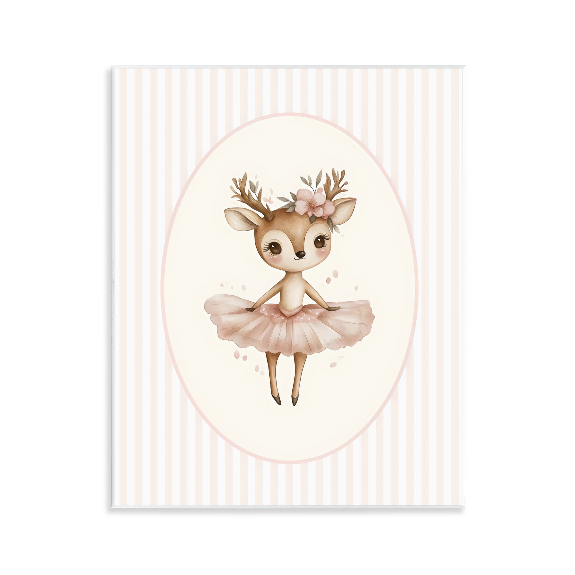 Stupell Industries Nursery Ballerina Deer Striped Wall Plaque Art, design by LSR Design Studio