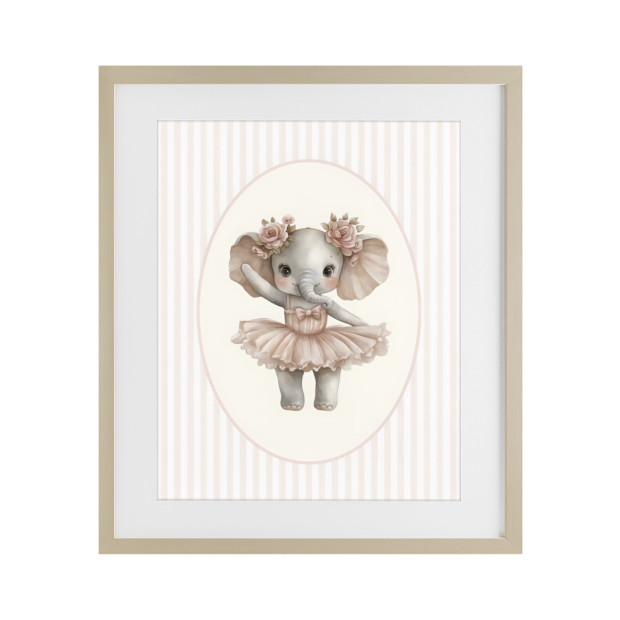 Stupell Industries Nursery Ballerina Elephant Striped Birch Framed Print Under Glass, design by LSR Design Studio