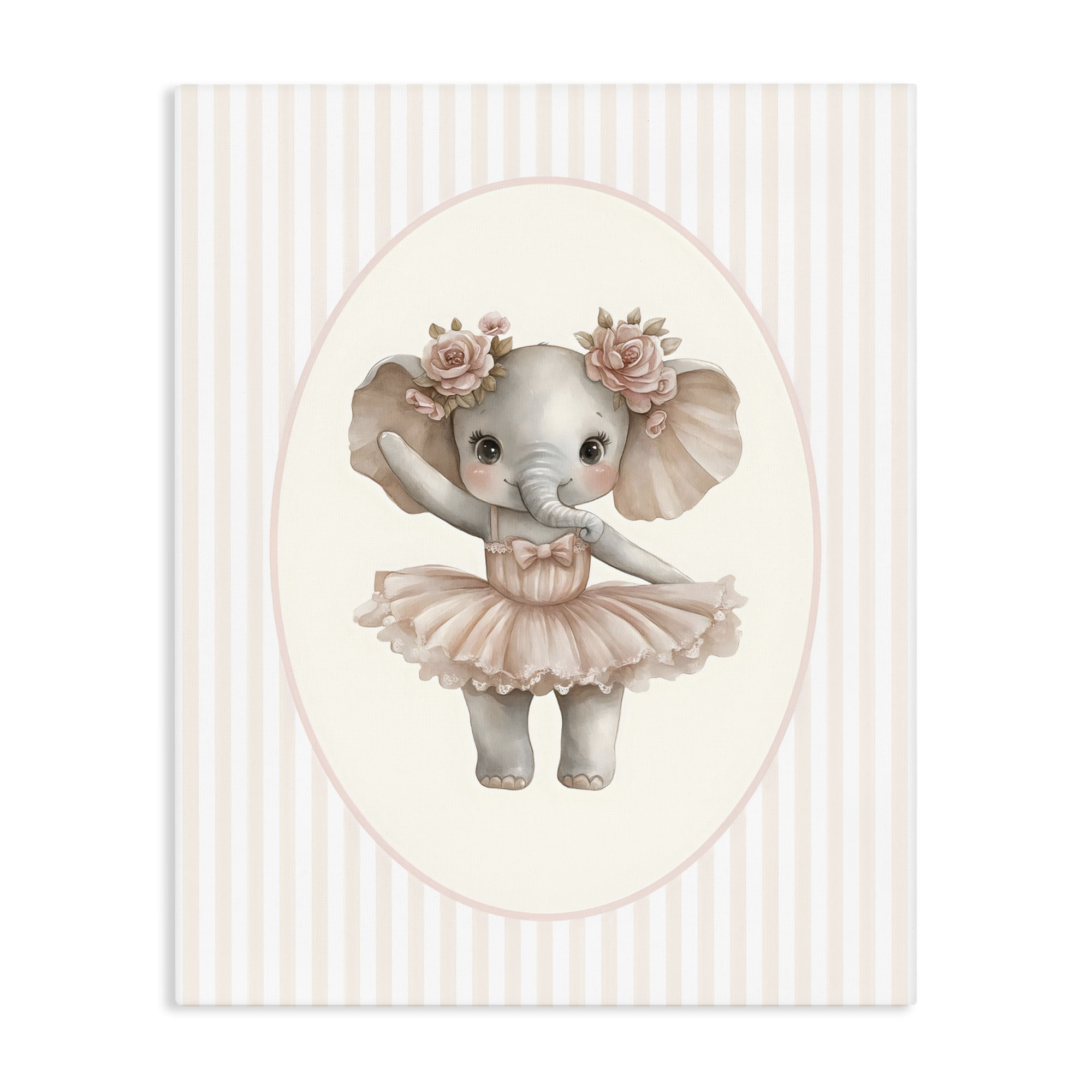 Stupell Industries Nursery Ballerina Elephant Striped Canvas Wall Art, design by LSR Design Studio