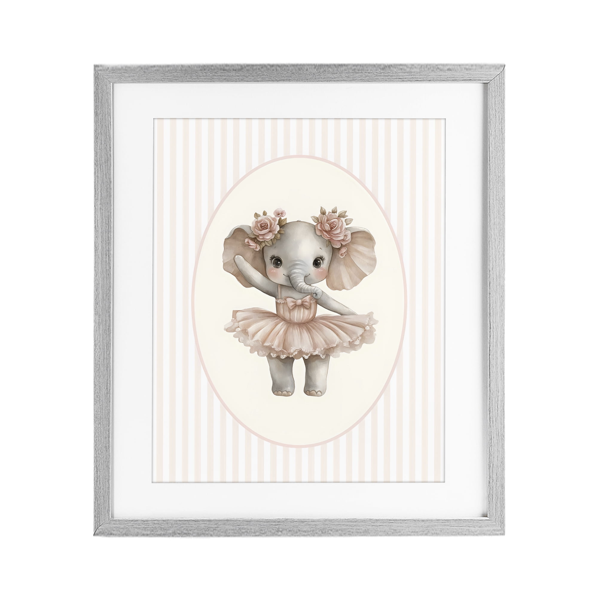 Stupell Industries Nursery Ballerina Elephant Striped Gray Framed Print Under Glass, design by LSR Design Studio