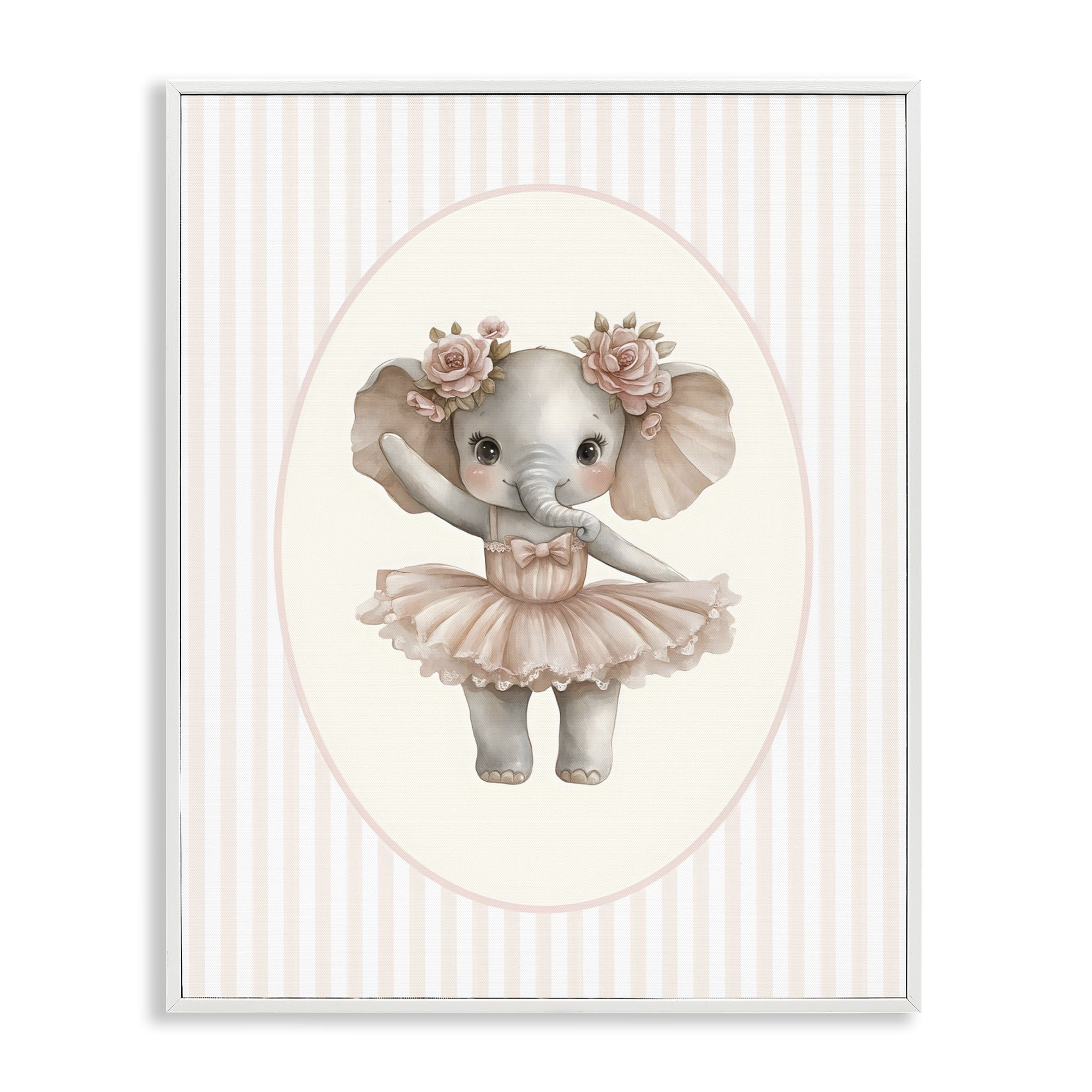 Stupell Industries Nursery Ballerina Elephant Striped White Framed Giclee Art, design by LSR Design Studio