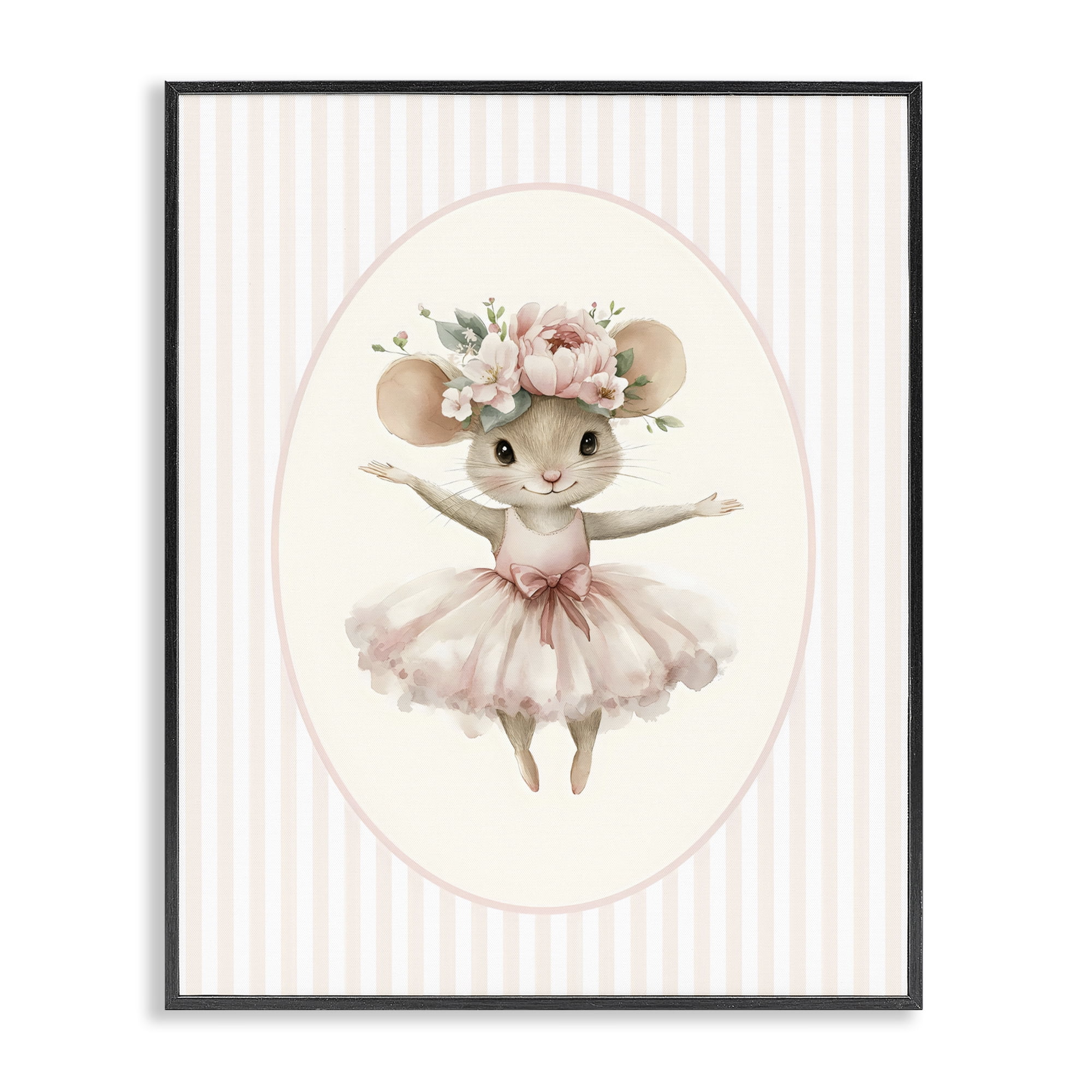 Stupell Industries Nursery Ballerina Mouse Striped Black Framed Giclee Art, design by LSR Design Studio