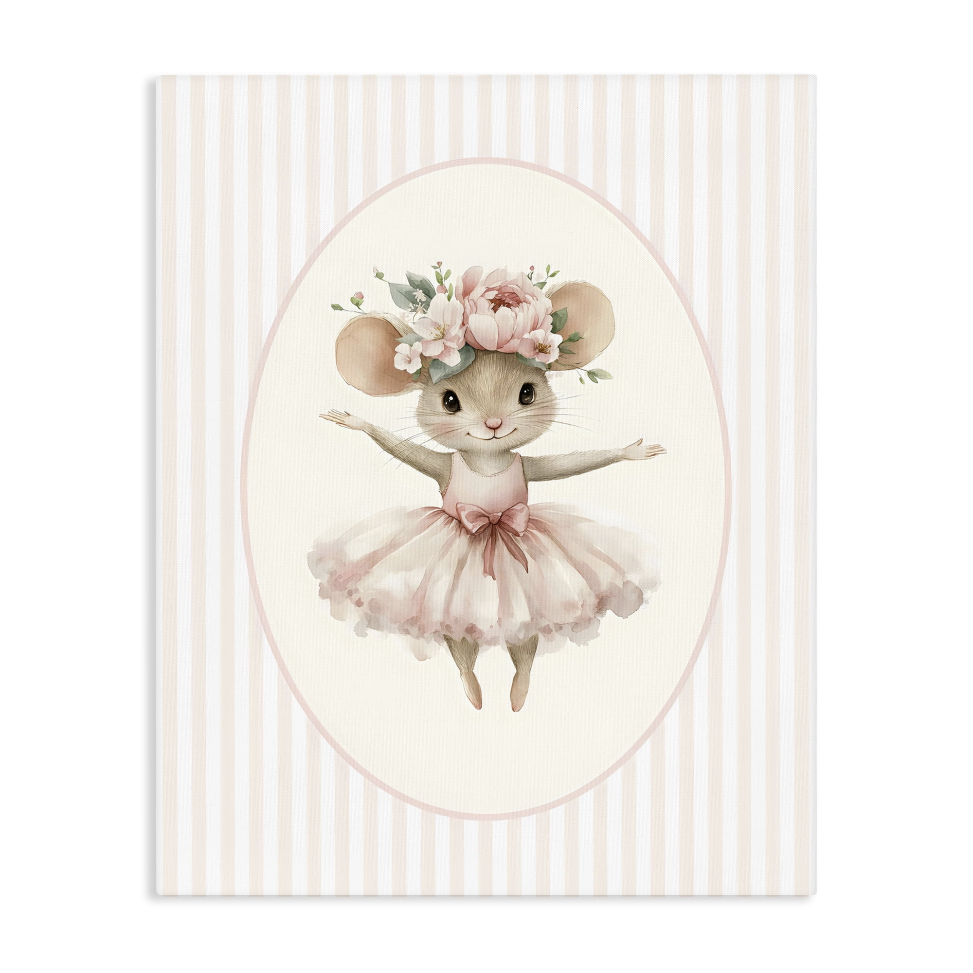 Stupell Industries Nursery Ballerina Mouse Striped Canvas Wall Art, design by LSR Design Studio