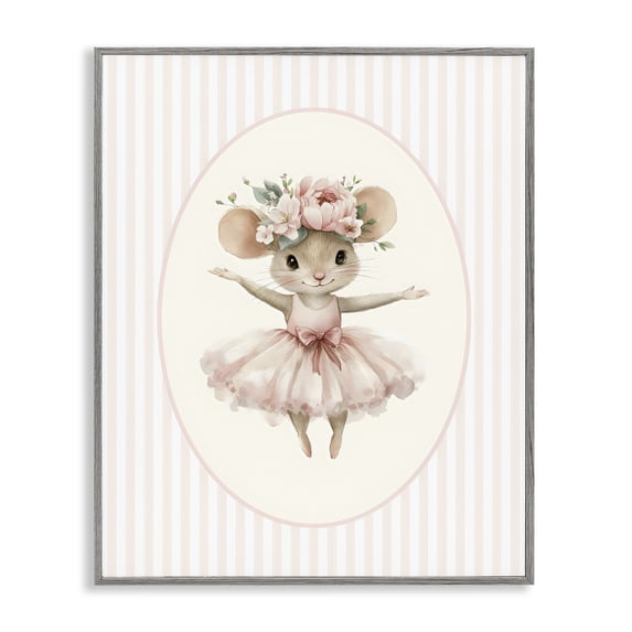 Stupell Industries Cottage Nursery Ballerina Mouse Striped Gray Framed Giclee Art, 16 x 20, by LSR Design Studio