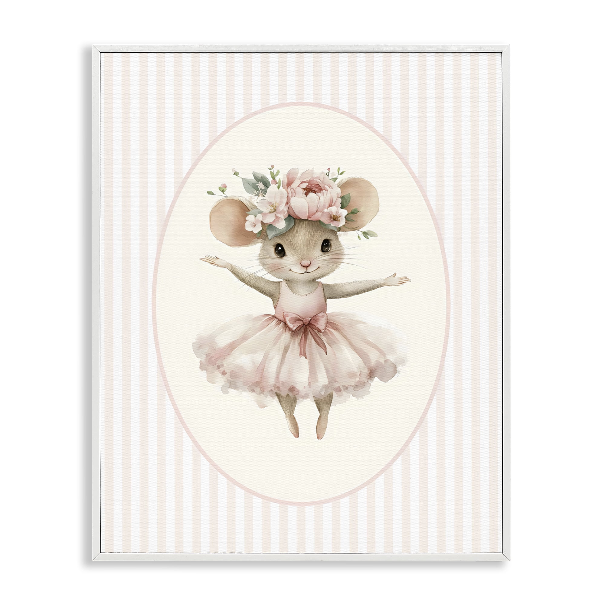 Stupell Industries Nursery Ballerina Mouse Striped White Framed Giclee Art, design by LSR Design Studio