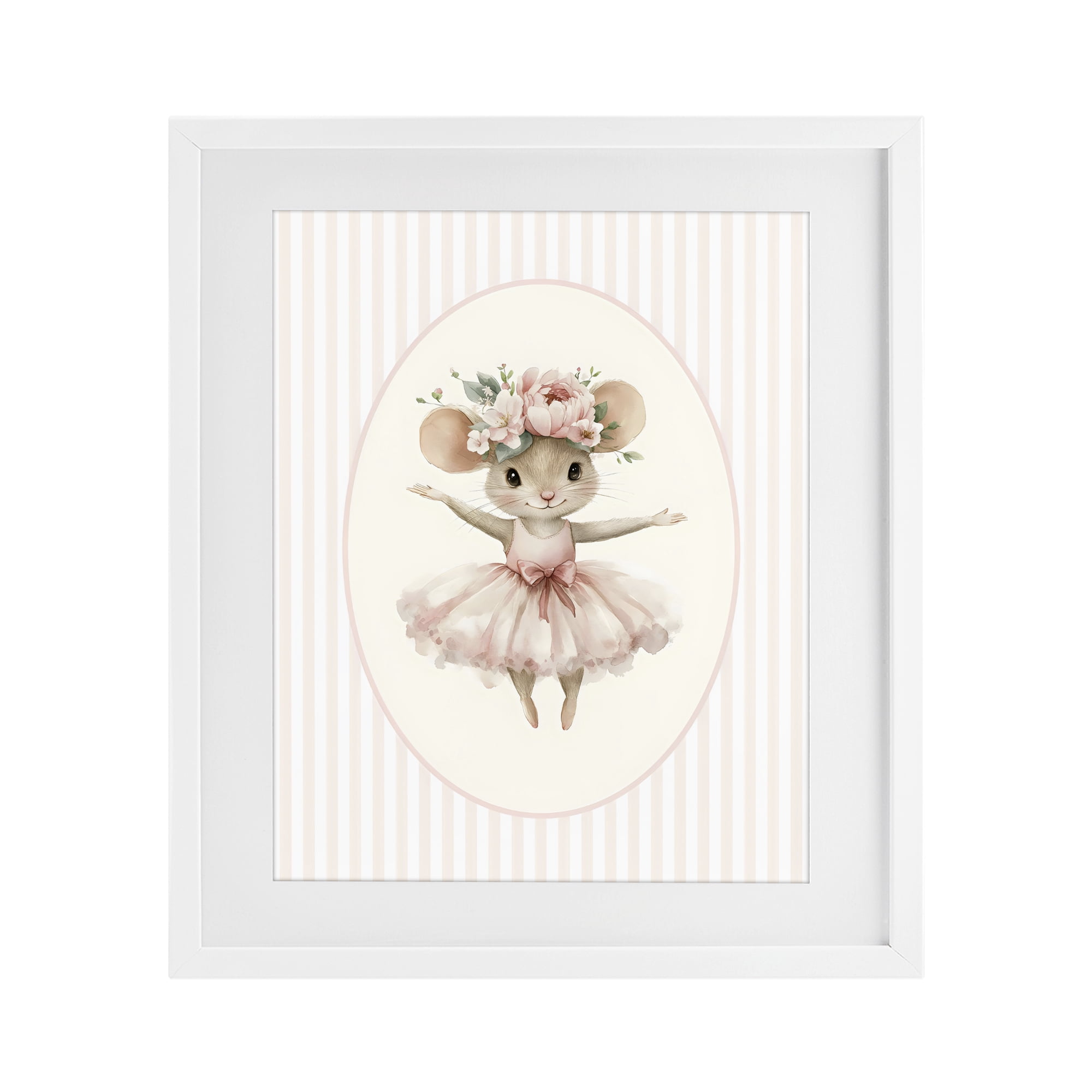 Stupell Industries Nursery Ballerina Mouse Striped White Framed Print Under Glass, design by LSR Design Studio