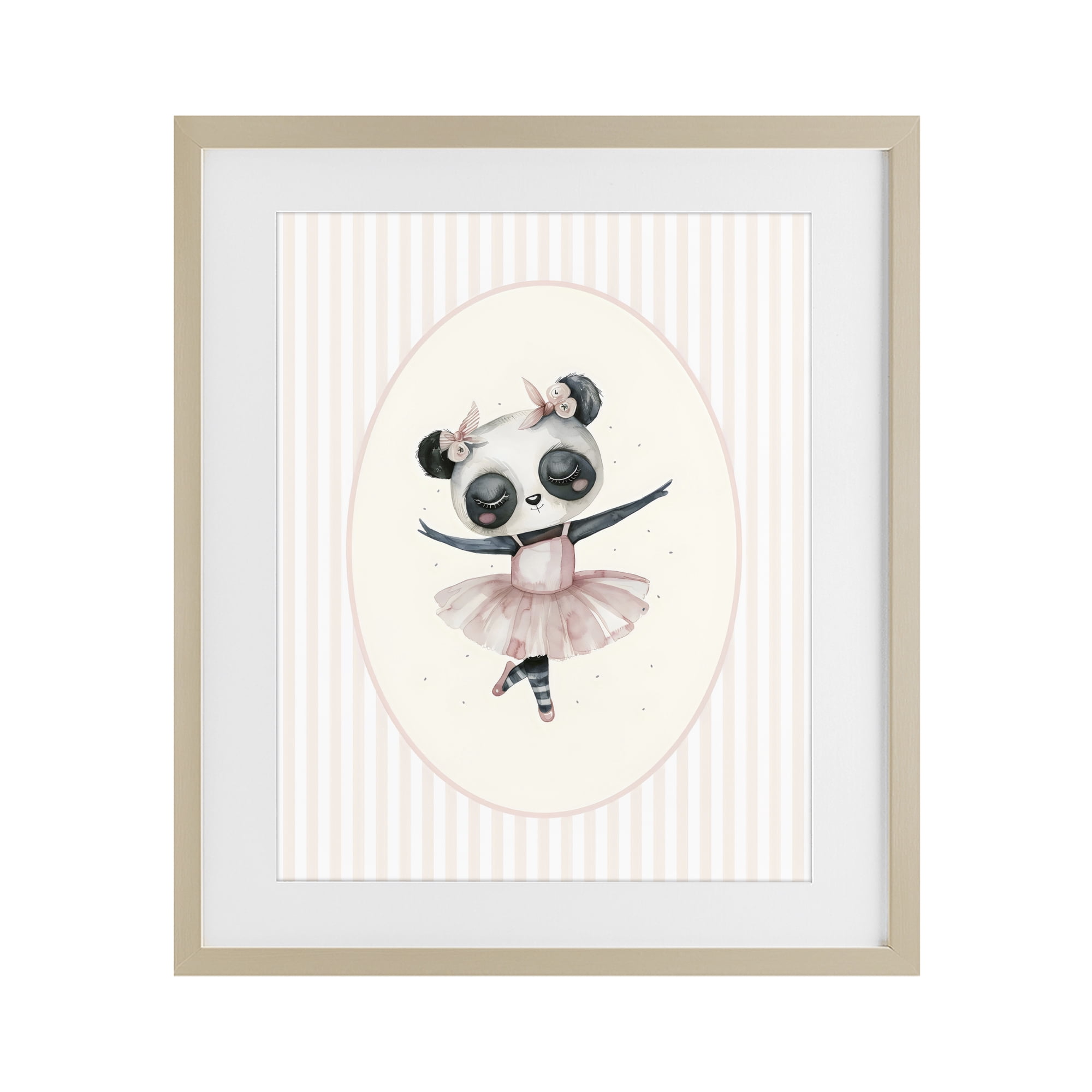 Stupell Industries Nursery Ballerina Panda Striped Birch Framed Print Under Glass, design by LSR Design Studio