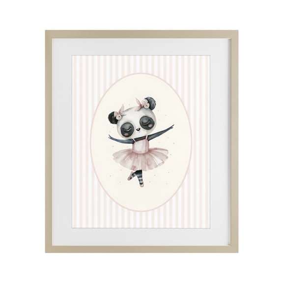 Stupell Industries Nursery Ballerina Panda Striped Birch Framed Print Under Glass, design by LSR Design Studio