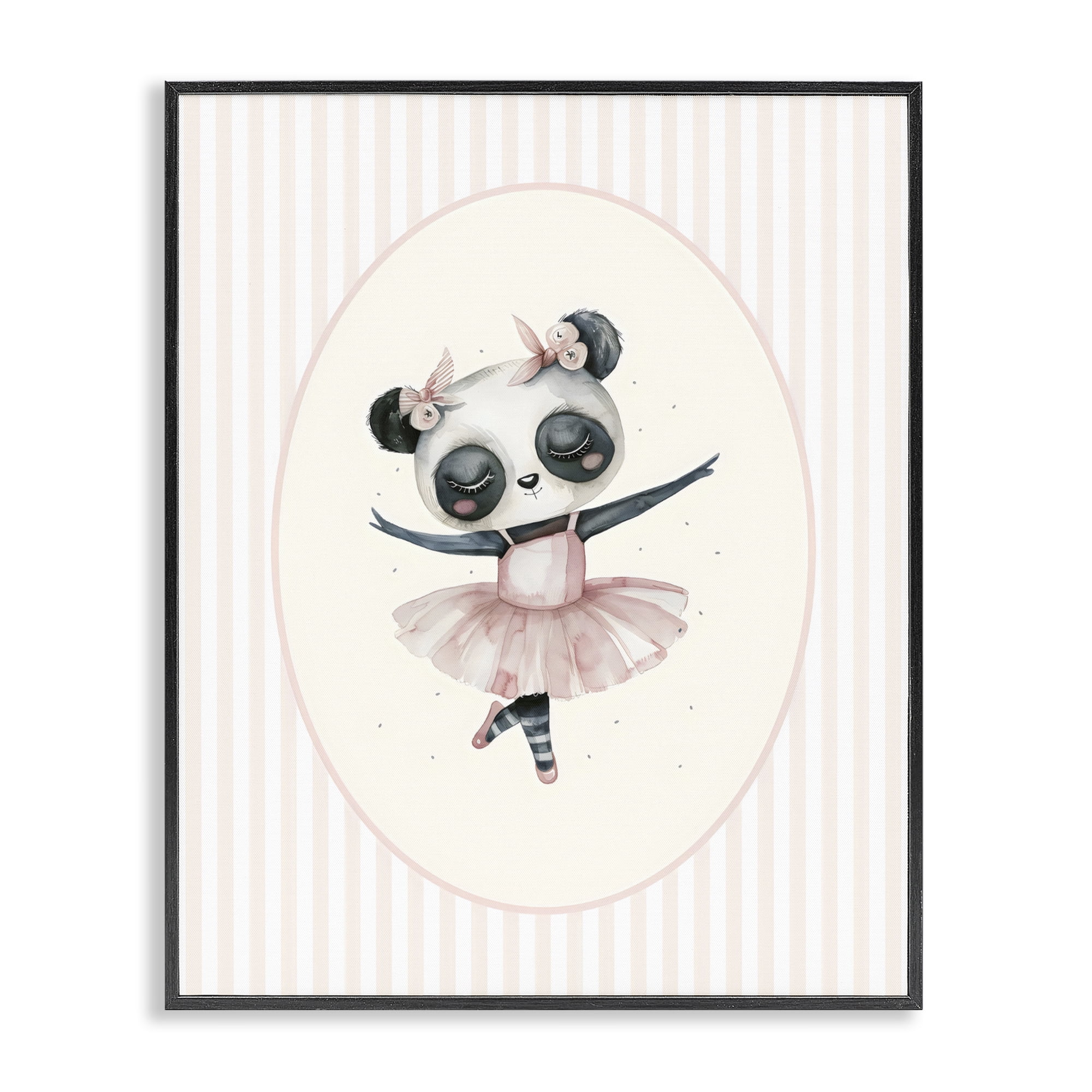 Stupell Industries Nursery Ballerina Panda Striped Black Framed Giclee Art, design by LSR Design Studio