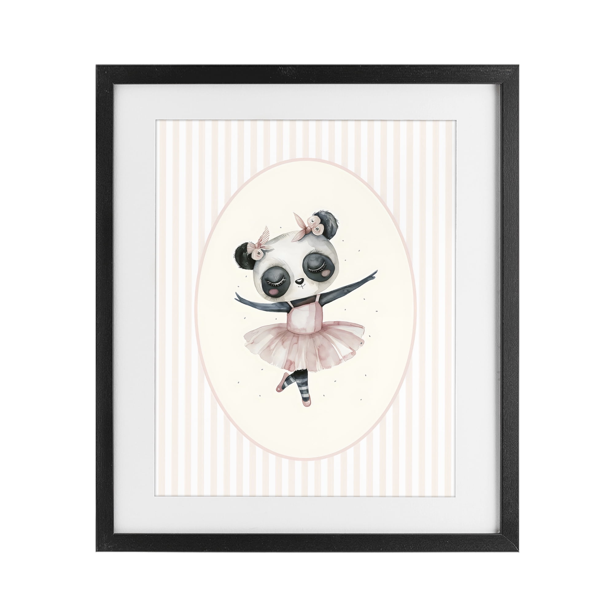 Stupell Industries Nursery Ballerina Panda Striped Black Framed Print Under Glass, design by LSR Design Studio