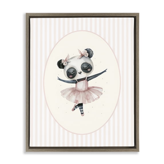 Stupell Industries Cottage Nursery Ballerina Panda Striped Brown Floating Frame Canvas Art, 25 x 31, by LSR Design Studio
