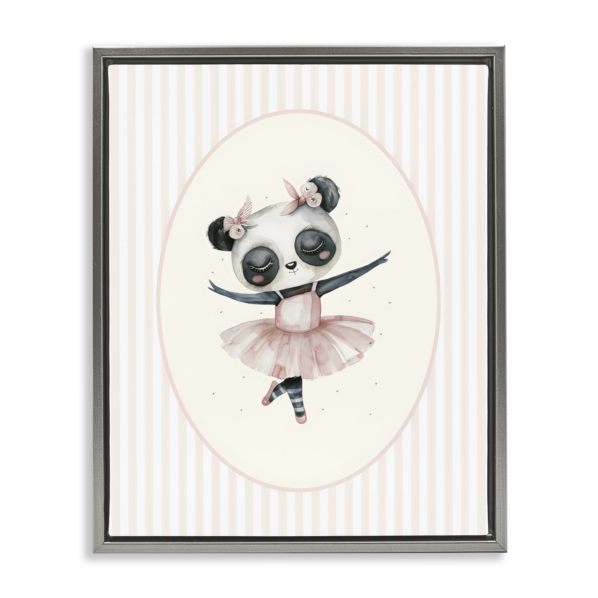 Stupell Industries Nursery Ballerina Panda Striped Gray Framed Floater Canvas Wall Art, design by LSR Design Studio