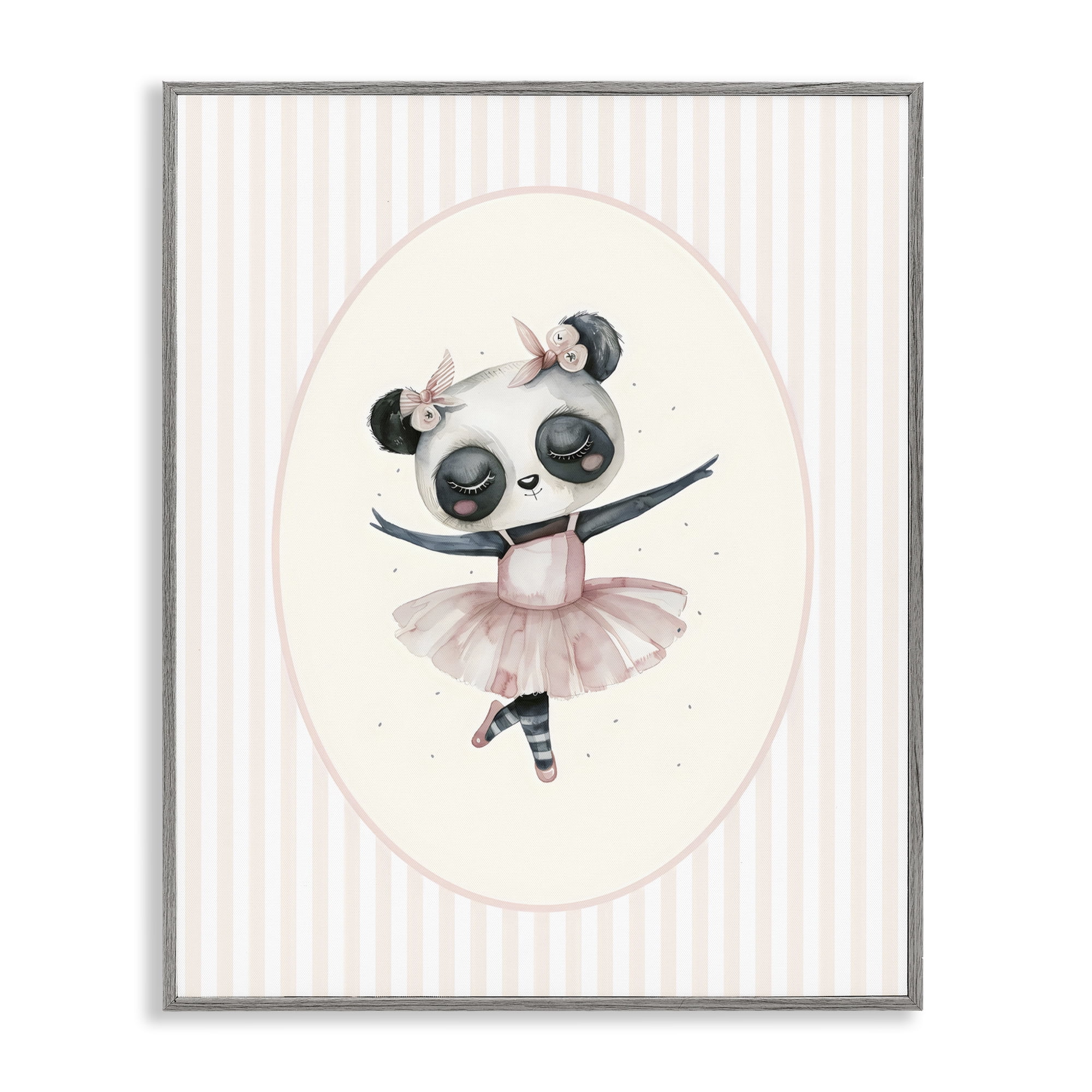 Stupell Industries Nursery Ballerina Panda Striped Gray Framed Giclee Art, design by LSR Design Studio