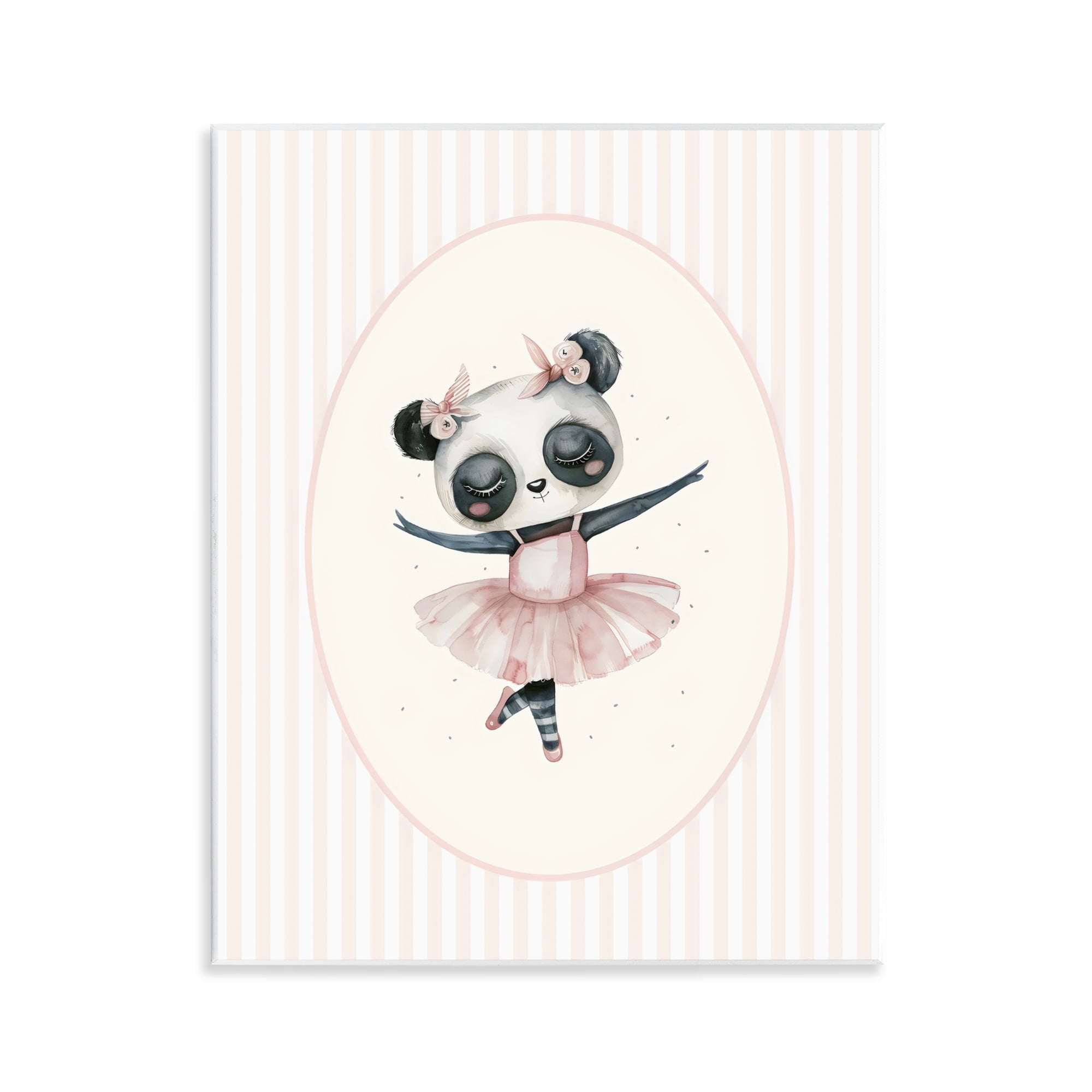 Stupell Industries Nursery Ballerina Panda Striped Wall Plaque Art, design by LSR Design Studio