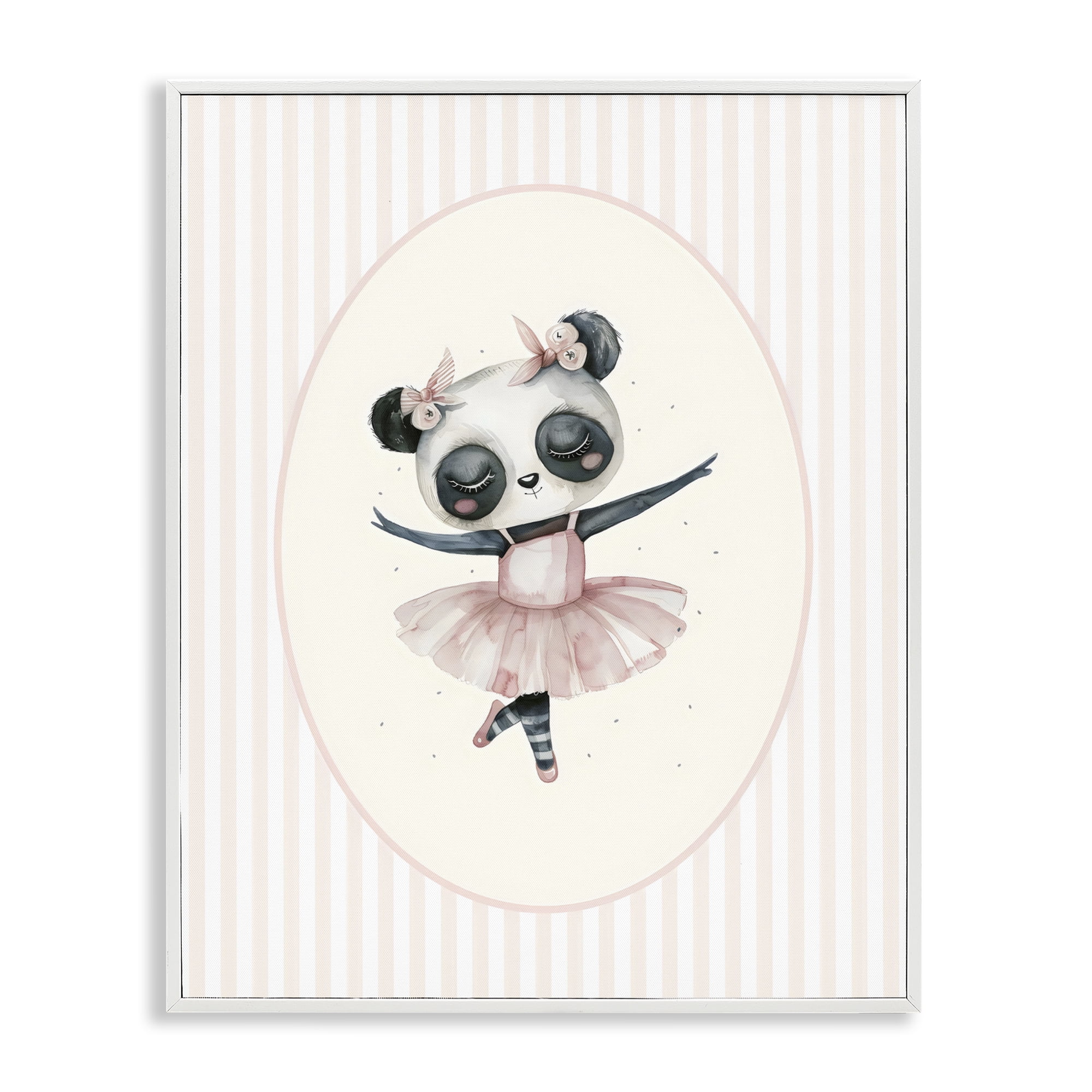 Stupell Industries Nursery Ballerina Panda Striped White Framed Giclee Art, design by LSR Design Studio
