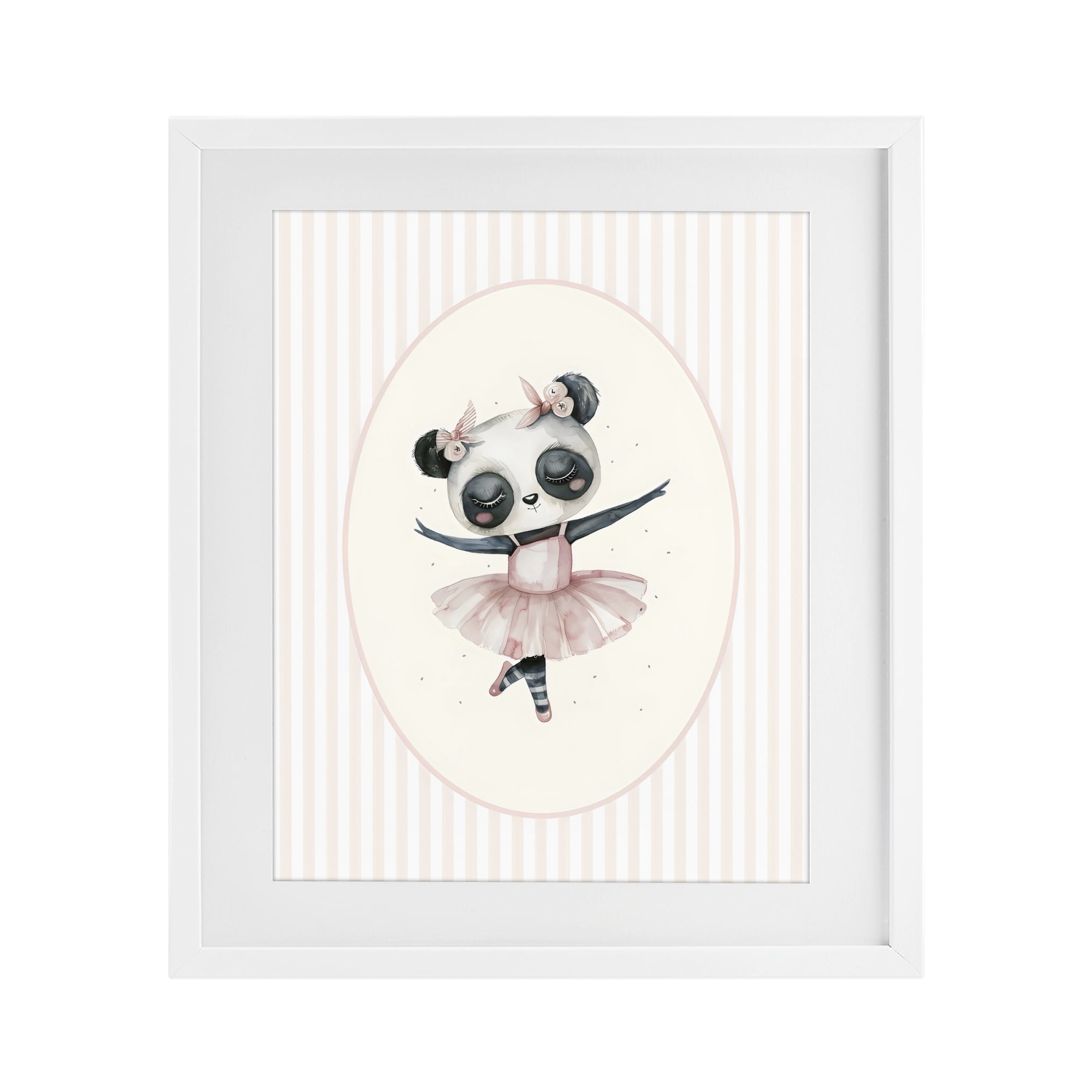 Stupell Industries Nursery Ballerina Panda Striped White Framed Print Under Glass, design by LSR Design Studio