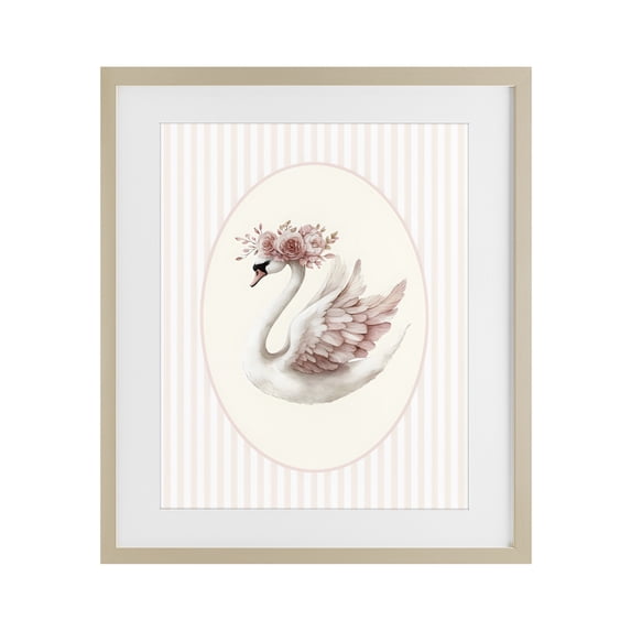 Stupell Industries Cottage Nursery Ballerina Swan Striped Birch Framed Print Under Glass, 13 x 16, by LSR Design Studio