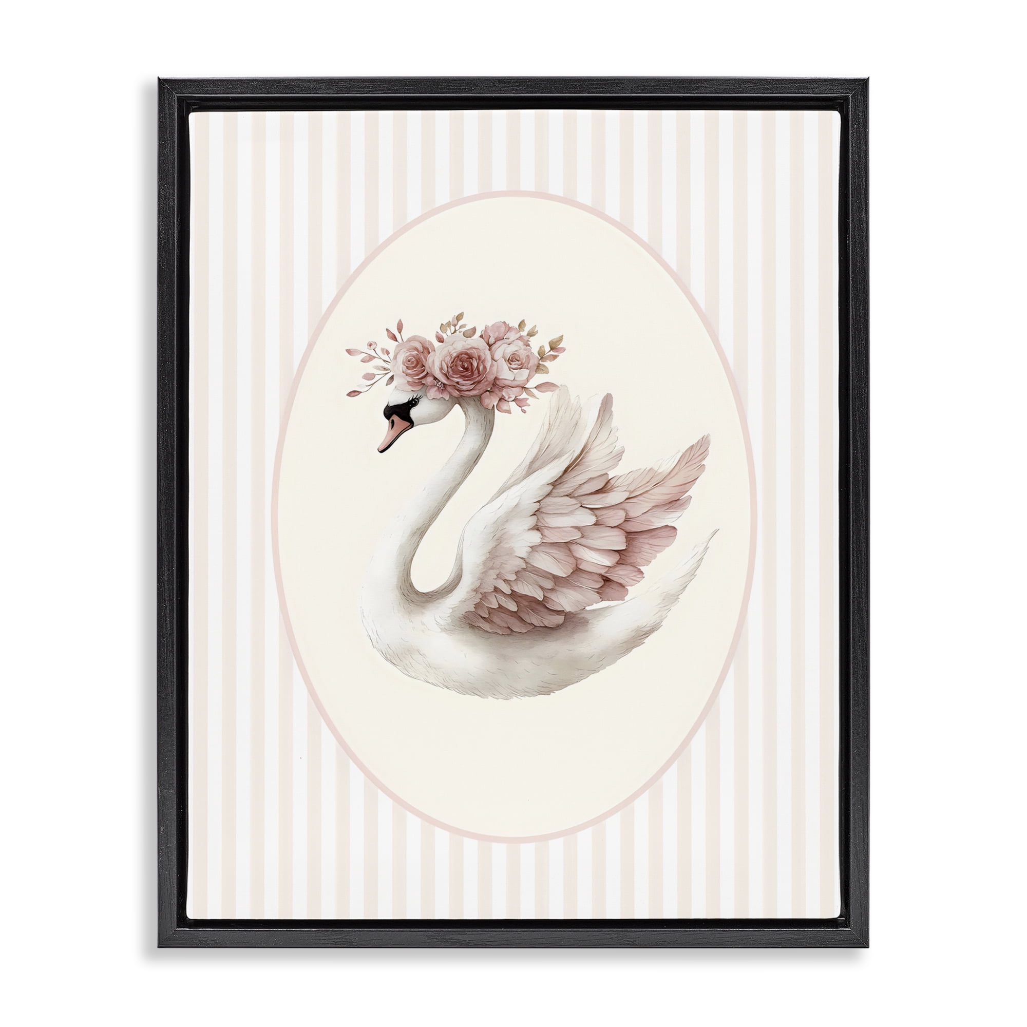 Stupell Industries Nursery Ballerina Swan Striped Black Framed Floater Canvas Wall Art, design by LSR Design Studio