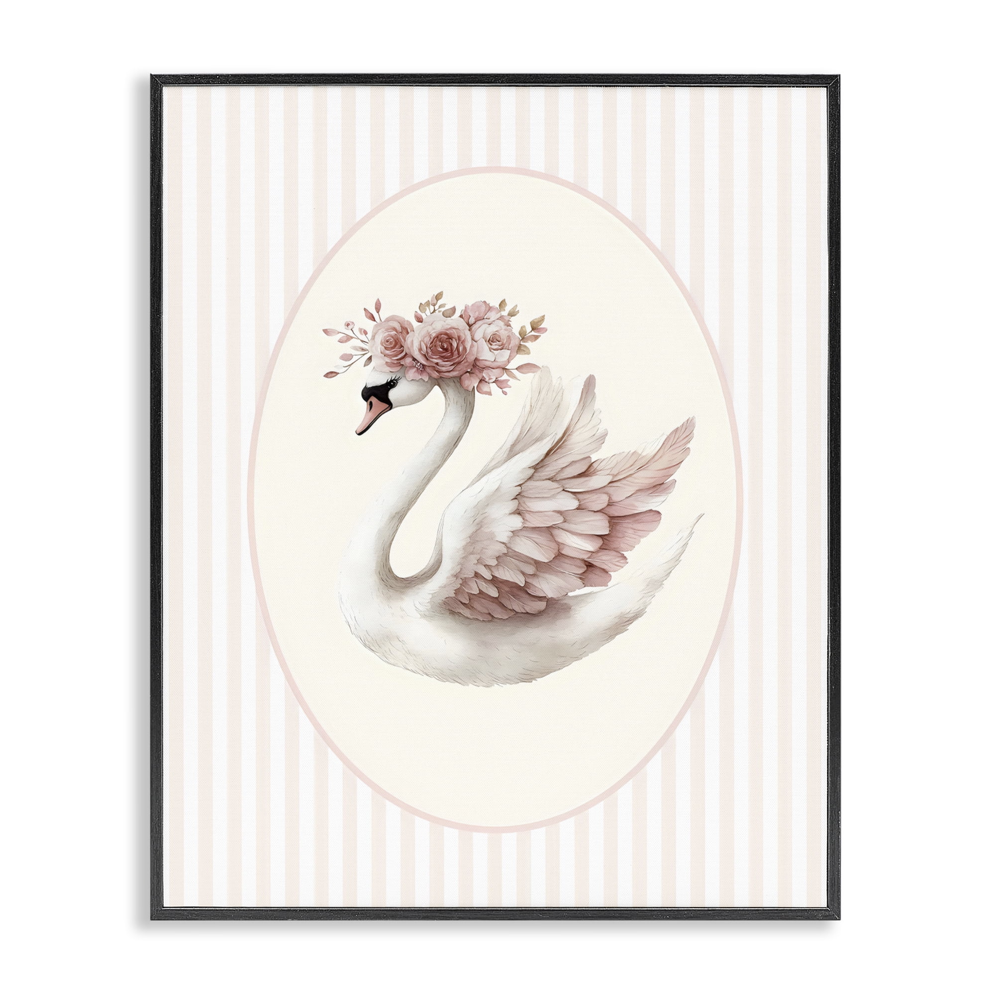 Stupell Industries Nursery Ballerina Swan Striped Black Framed Giclee Art, design by LSR Design Studio