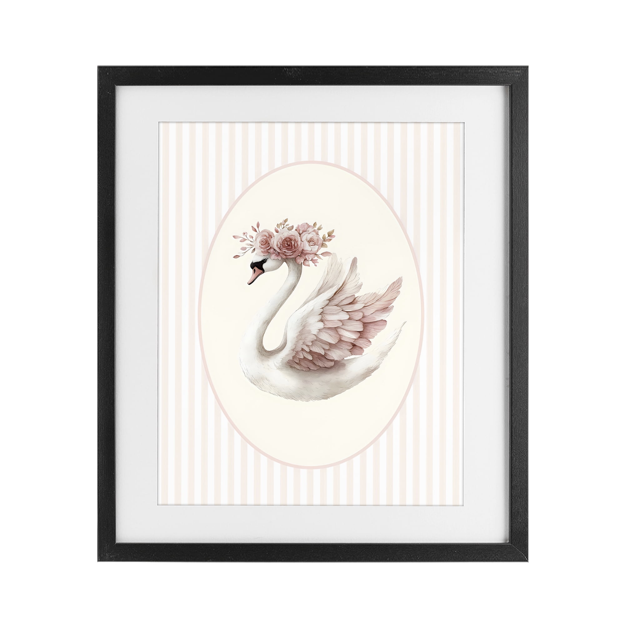 Stupell Industries Nursery Ballerina Swan Striped Black Framed Print Under Glass, design by LSR Design Studio
