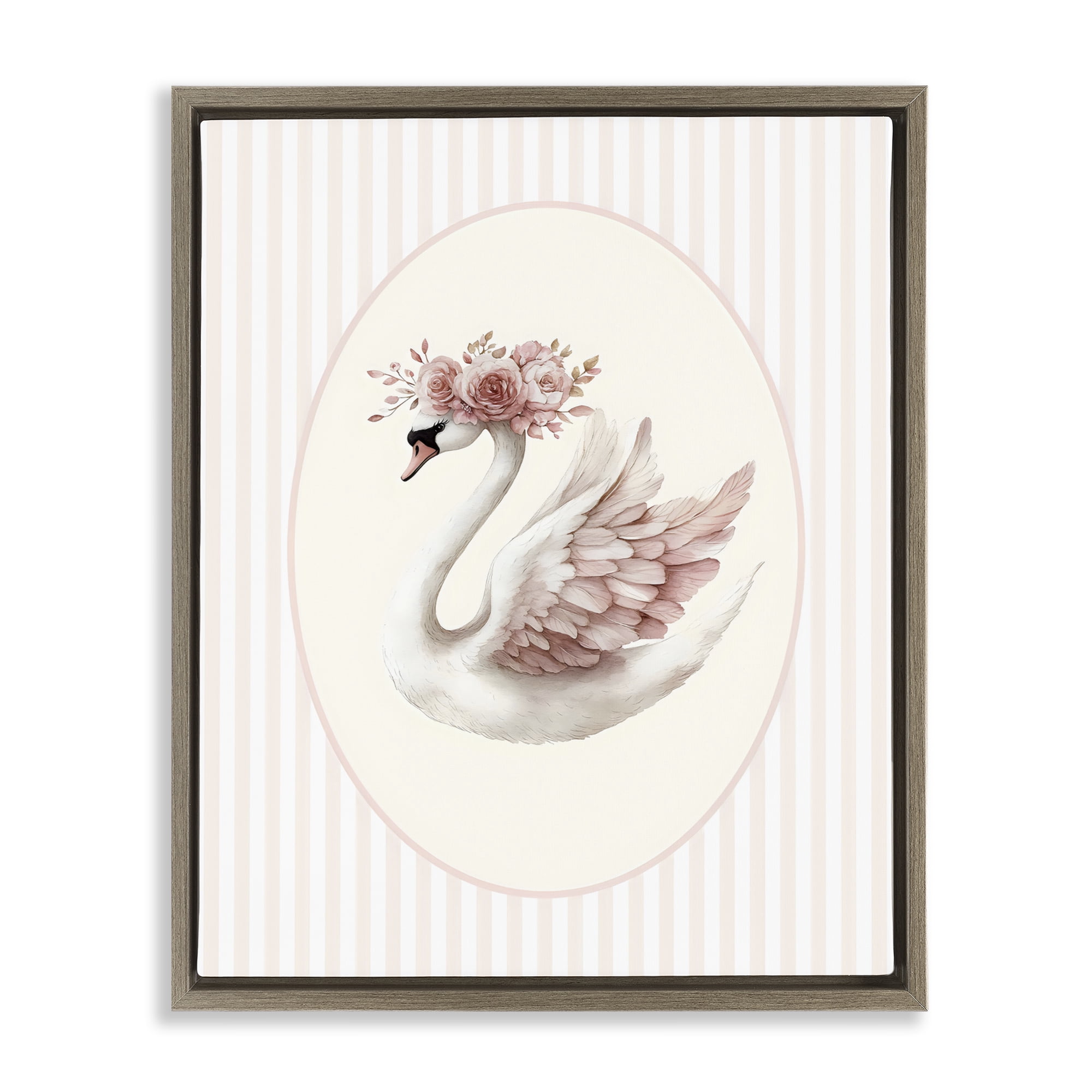 Stupell Industries Nursery Ballerina Swan Striped Brown Framed Floater Canvas Wall Art, design by LSR Design Studio