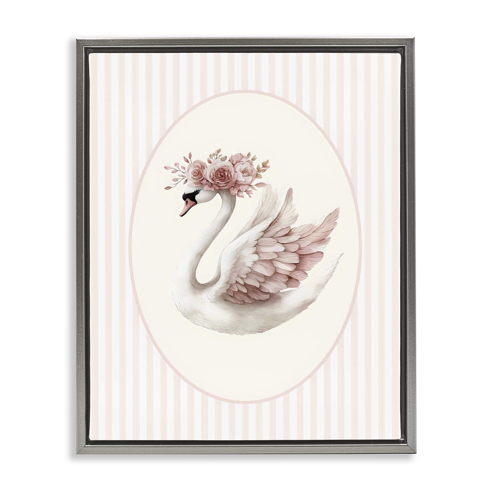 Stupell Industries Nursery Ballerina Swan Striped Gray Framed Floater Canvas Wall Art, design by LSR Design Studio