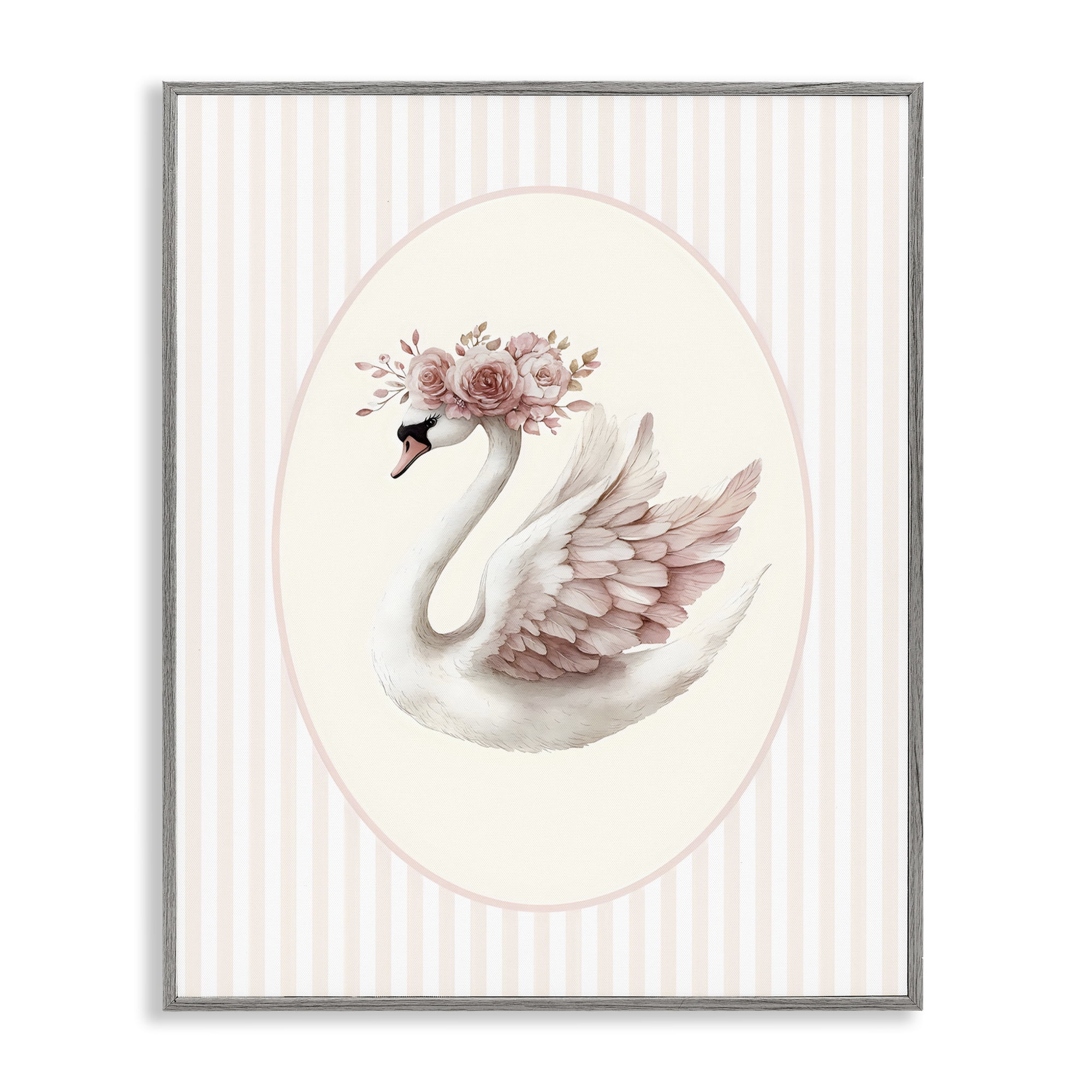 Stupell Industries Nursery Ballerina Swan Striped Gray Framed Giclee Art, design by LSR Design Studio