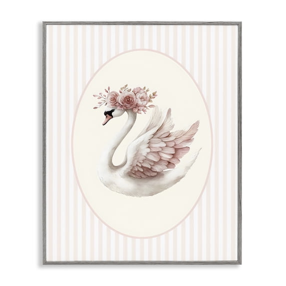 Stupell Industries Cottage Nursery Ballerina Swan Striped Gray Framed Giclee Art, 11 x 14, by LSR Design Studio