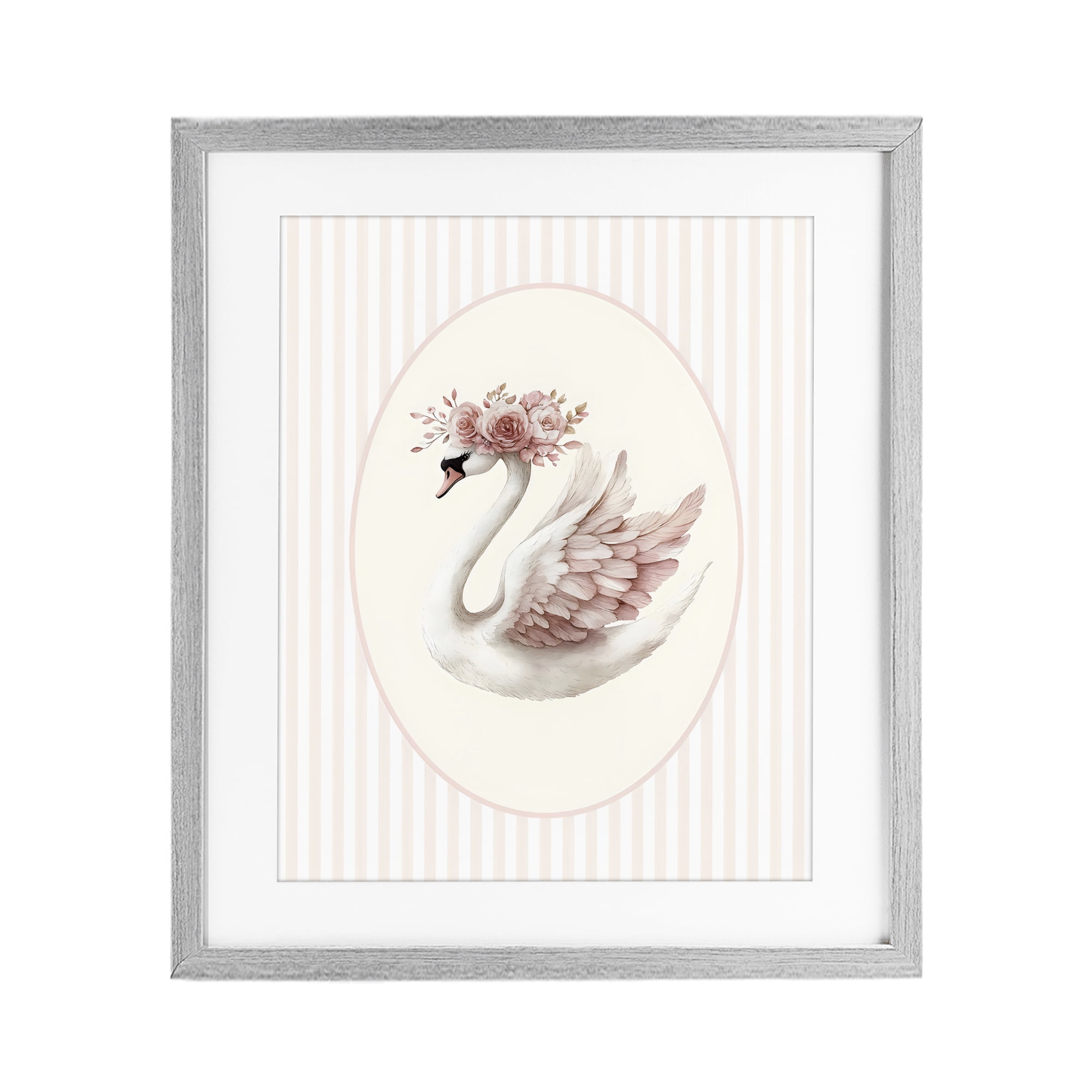 Stupell Industries Nursery Ballerina Swan Striped Gray Framed Print Under Glass, design by LSR Design Studio