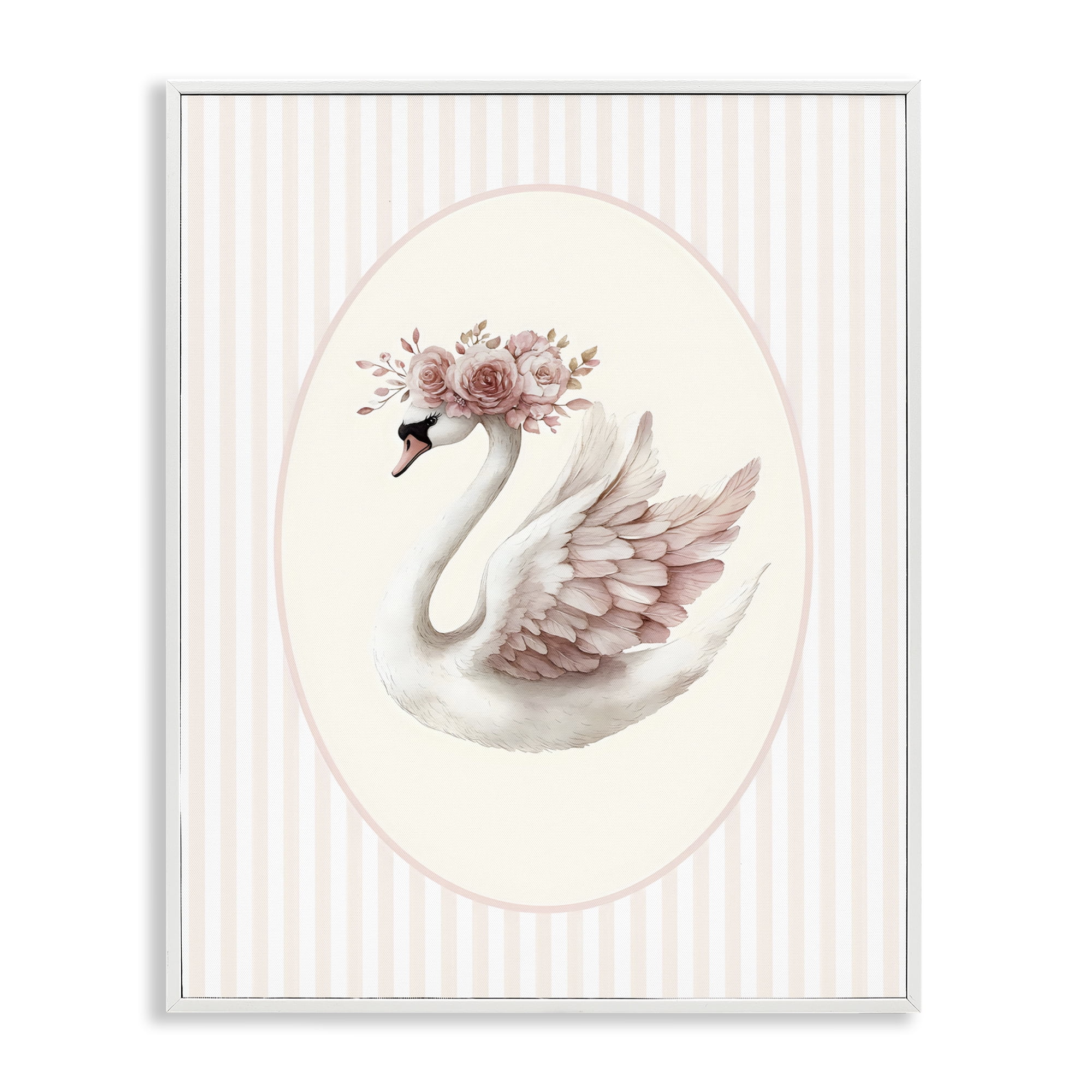 Stupell Industries Nursery Ballerina Swan Striped White Framed Giclee Art, design by LSR Design Studio