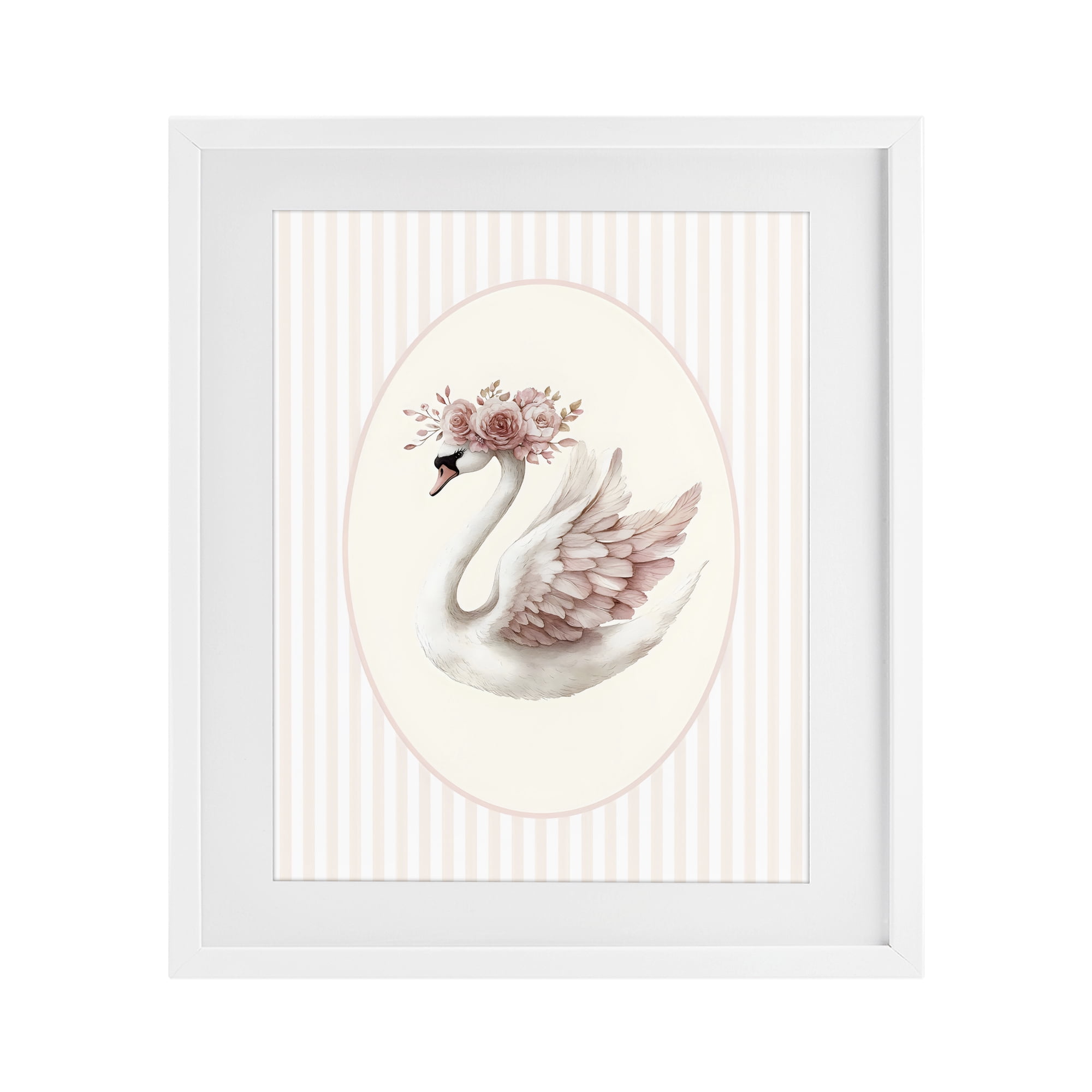 Stupell Industries Nursery Ballerina Swan Striped White Framed Print Under Glass, design by LSR Design Studio
