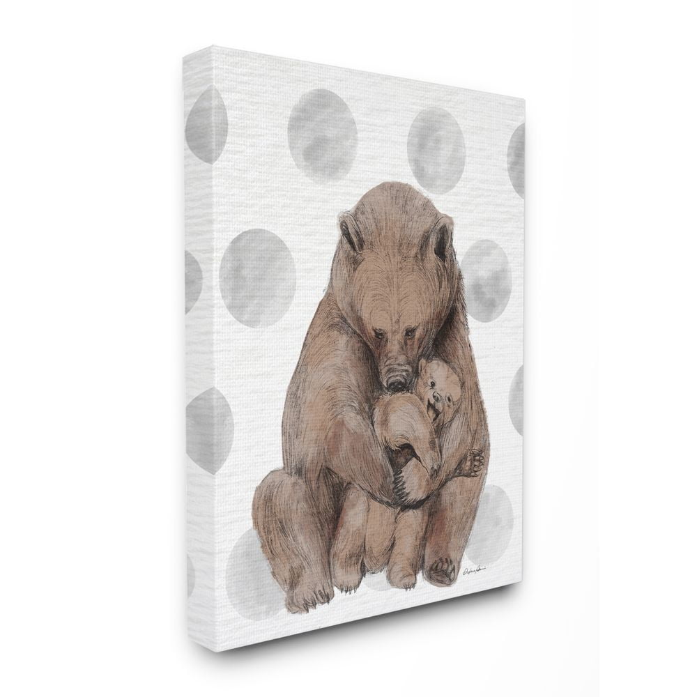 Stupell Industries Nursery Bear and Cub Illustration Neutral Polka Dots Canvas Wall Art Design by Daphne Polselli, 36" x 48"